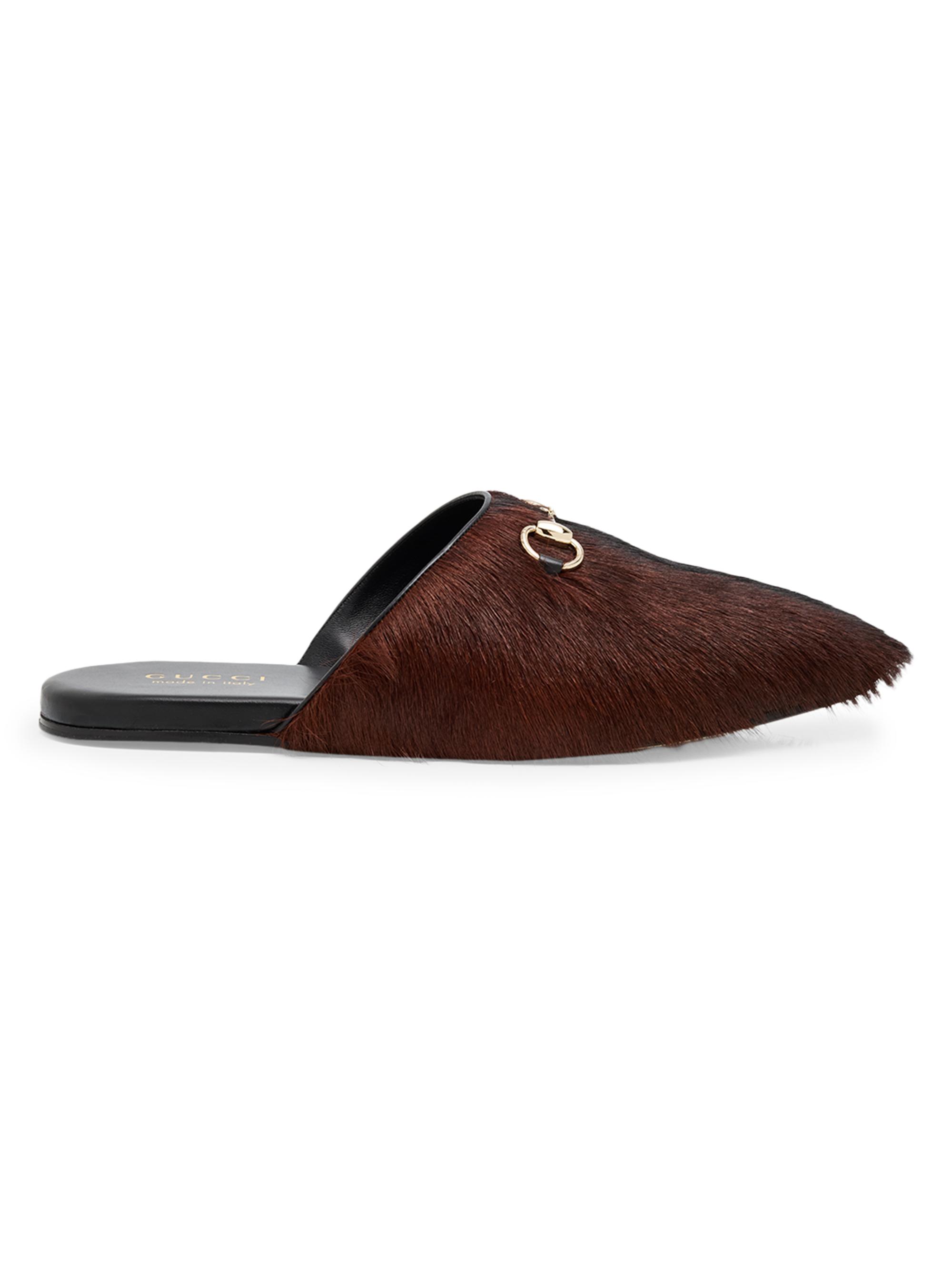 Gucci Men's Goat Hair Horsebit Mules - Black Platinum