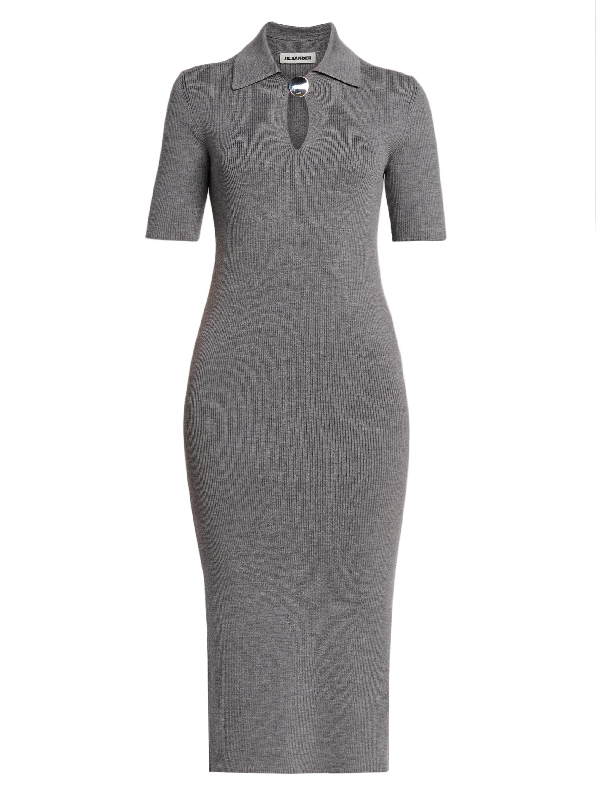 Jil Sander Women's Collared Rib-Knit Midi-Dress - London Fog