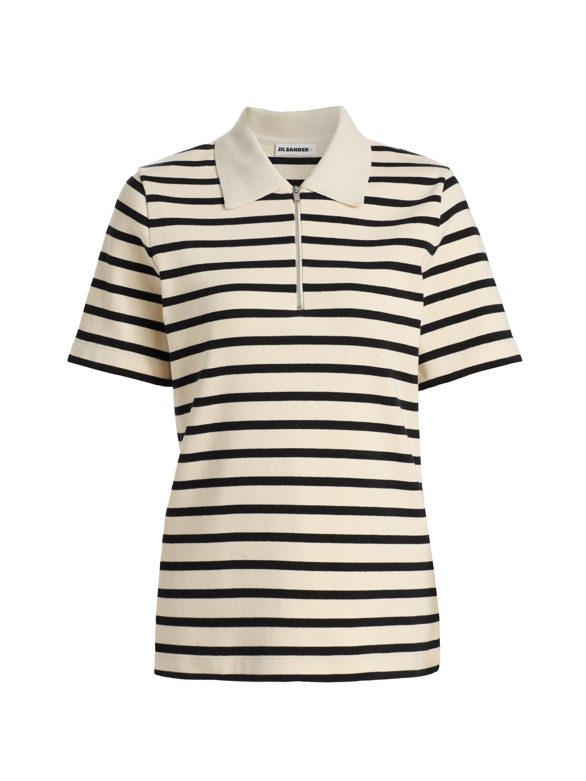 Jil Sander Women's Striped Cotton Polo Top - Bluejay - Women's Clothing