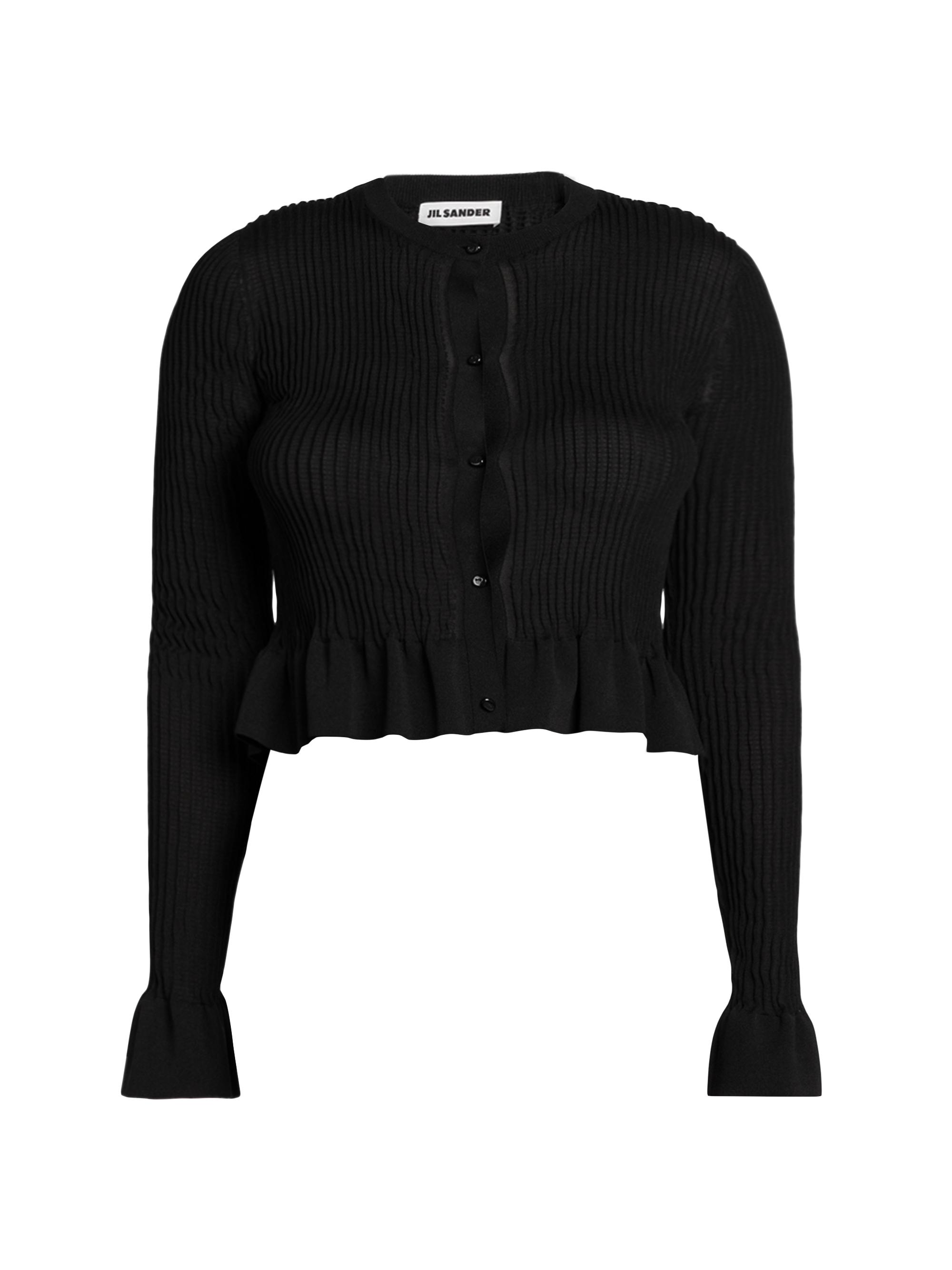 Jil Sander Women's Frill-Trim Rib-Knit Cardigan - Black