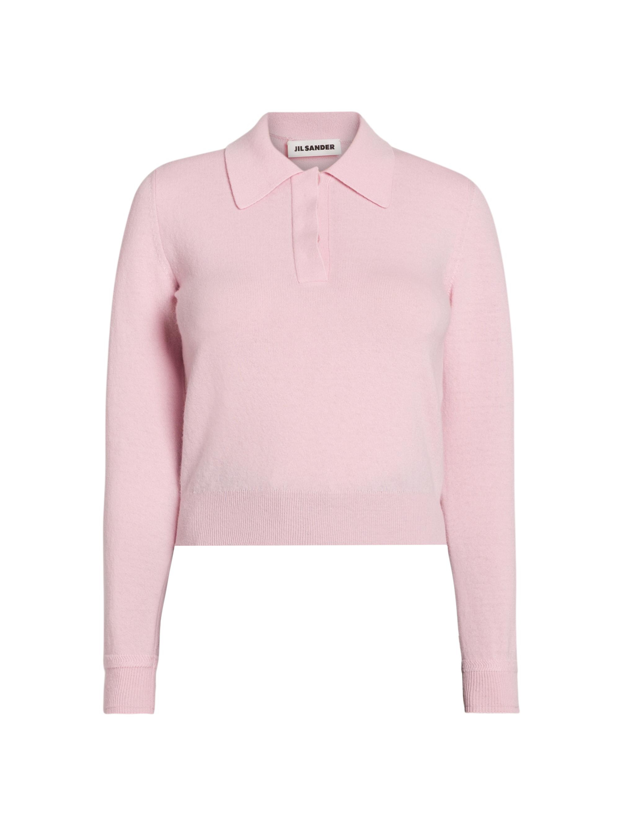 Jil Sander Women's Virgin Wool Relaxed-Fit Polo Sweater - Candy Pink