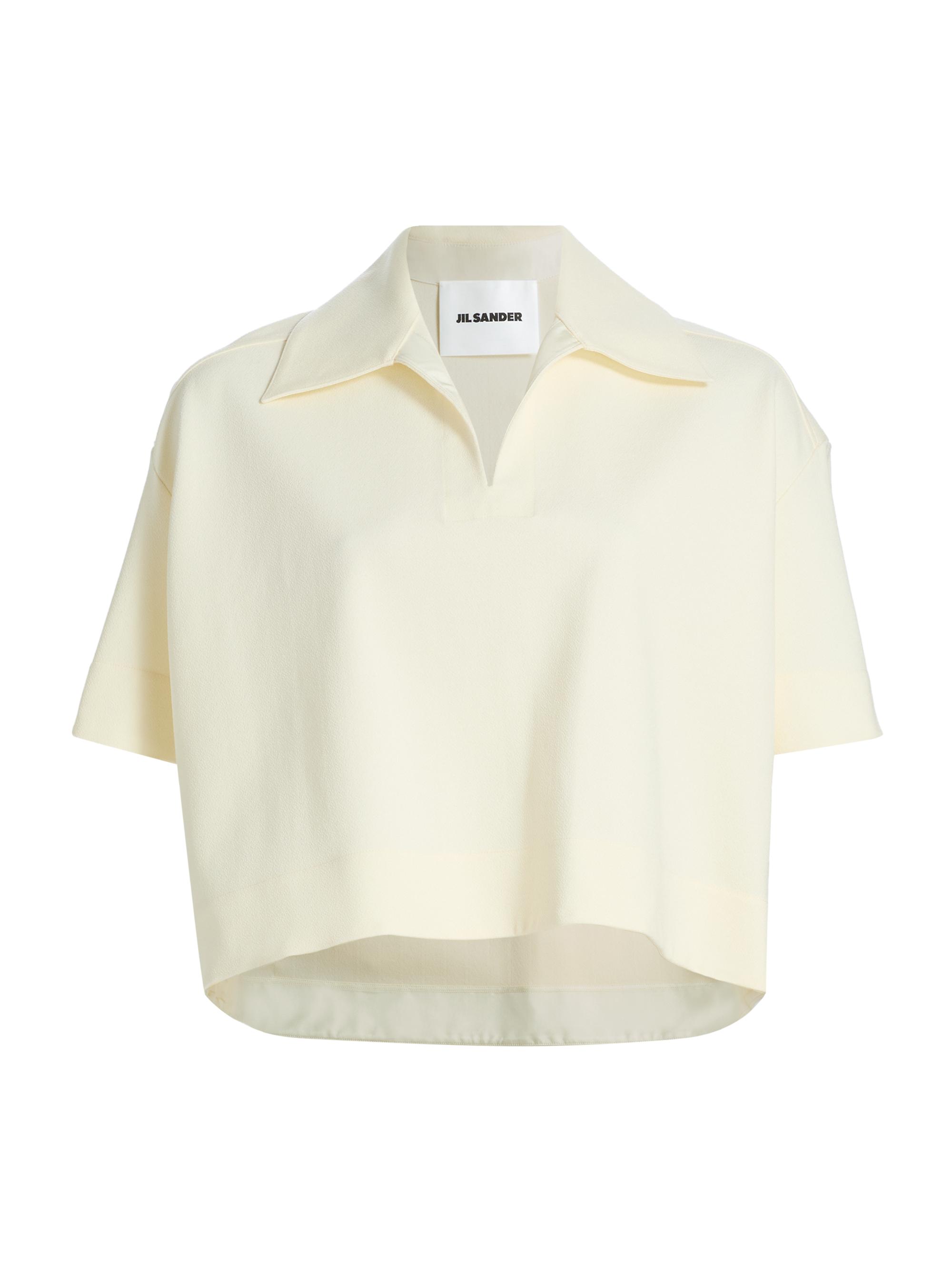 Jil Sander Women's Textured Crepe Short-Sleeve Polo Shirt - Chalk