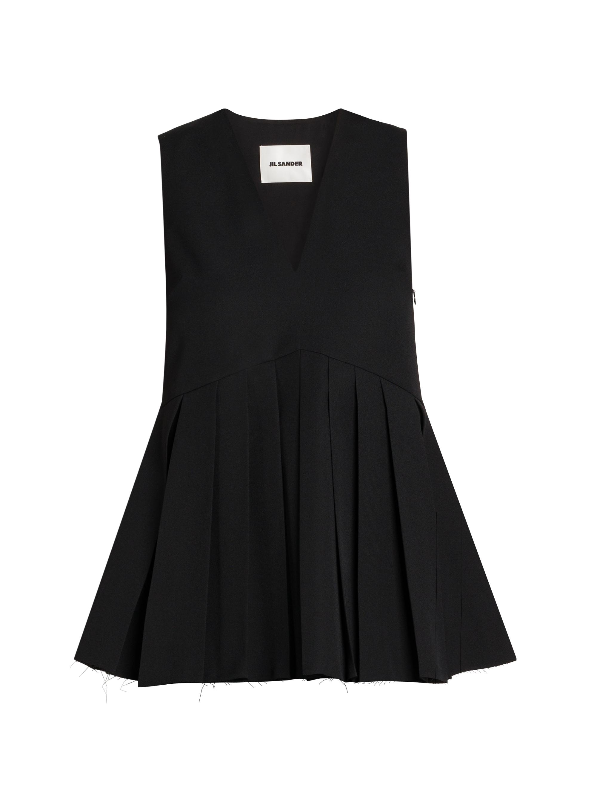 Jil Sander Women's Pleated Wool V-Neck Sleeveless Top - Black