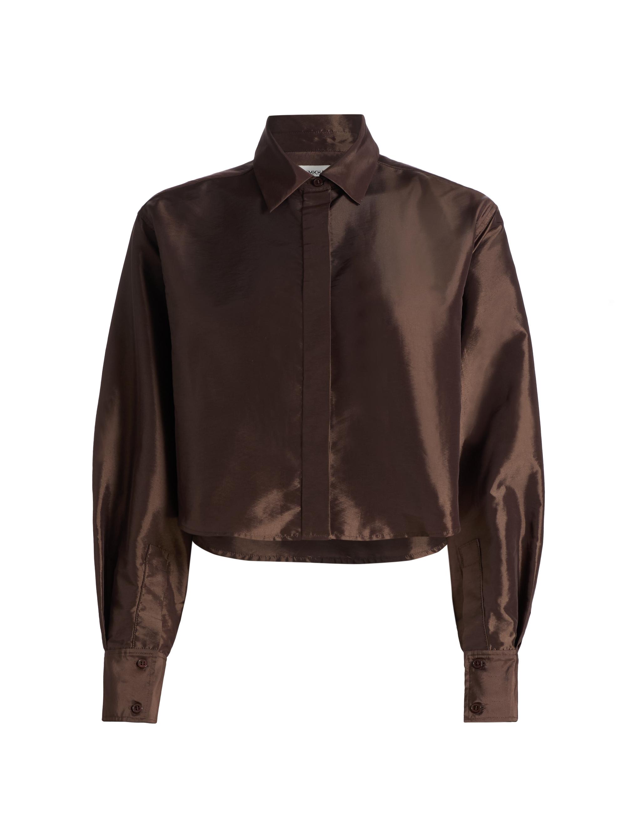 SIMKHAI Women's Renata Crop Button-Front Shirt - Chocolate