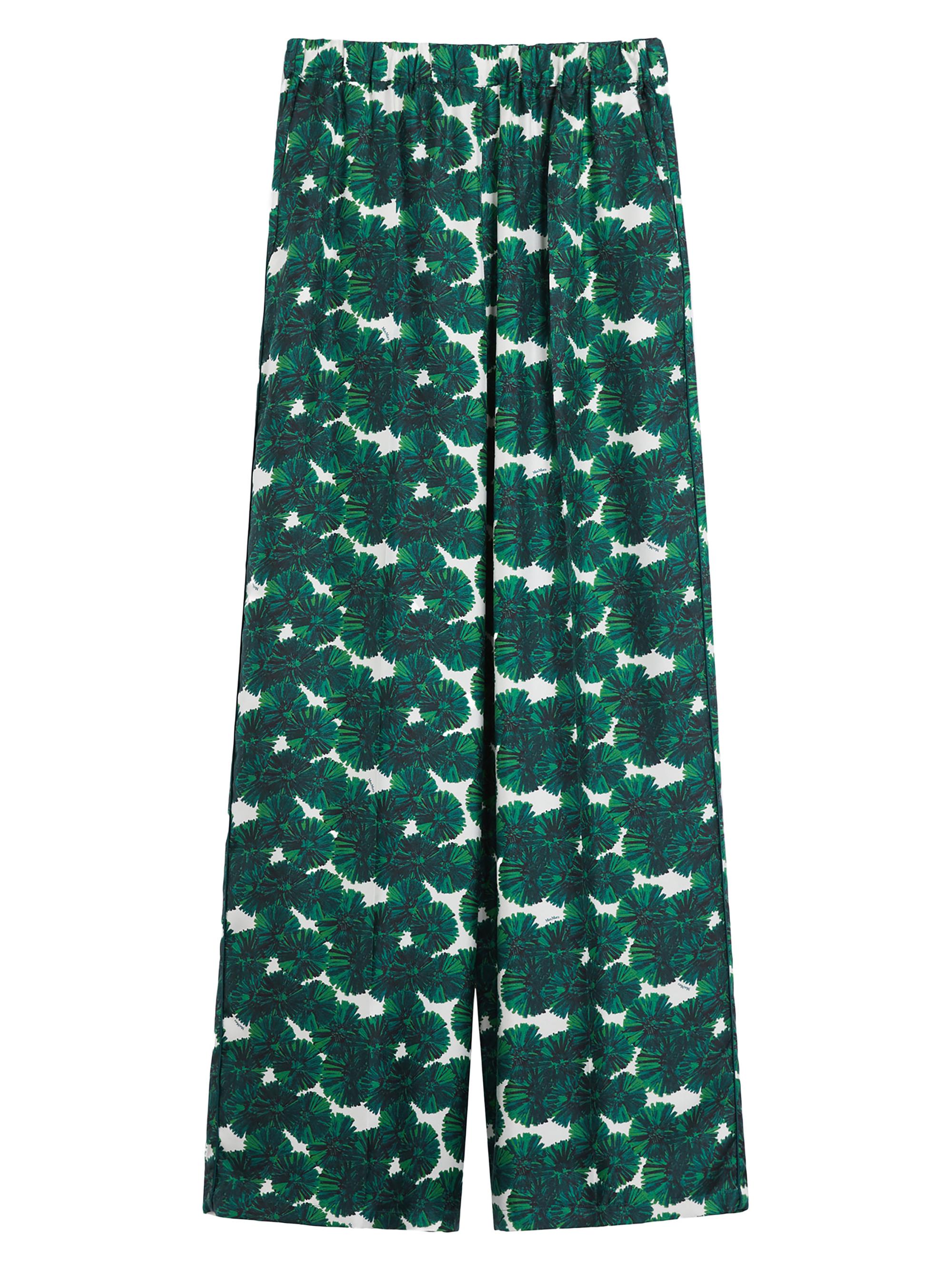 Max Mara Women's Printed Silk Wide-Leg Trousers - Emerald Dandelion Print