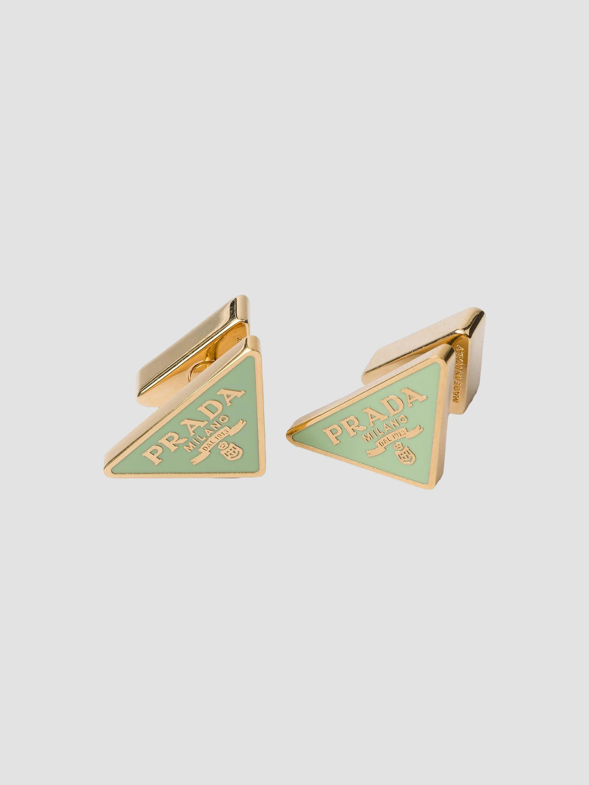 Prada Women's Enameled Metal Earrings - Green Gold