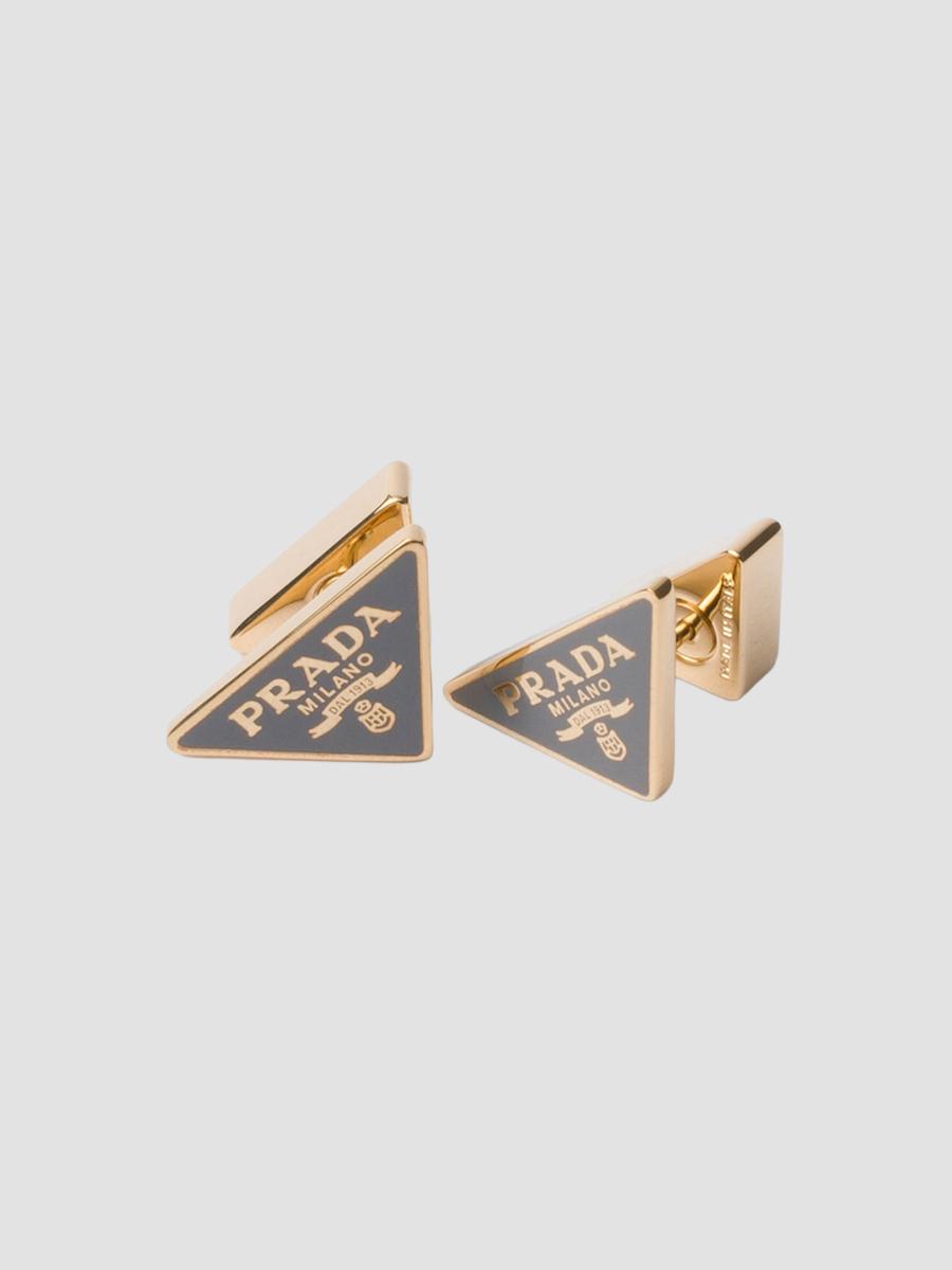 Prada Women's Enameled Metal Earrings In Grey Gold