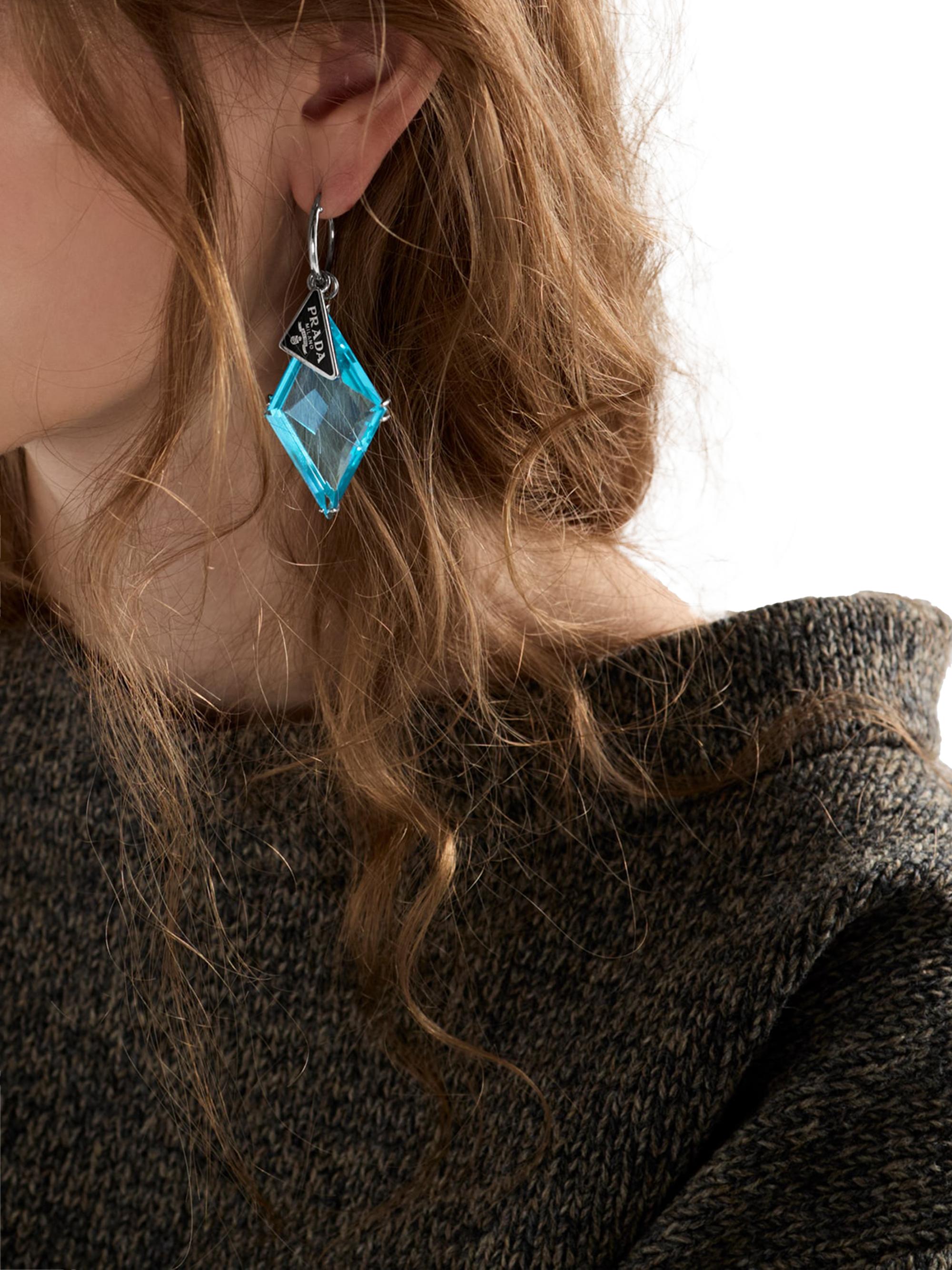 Prada Silver and Blue Crystal Earrings Prada Metal and Glass Earrings | Saks Fifth Avenue main image 4