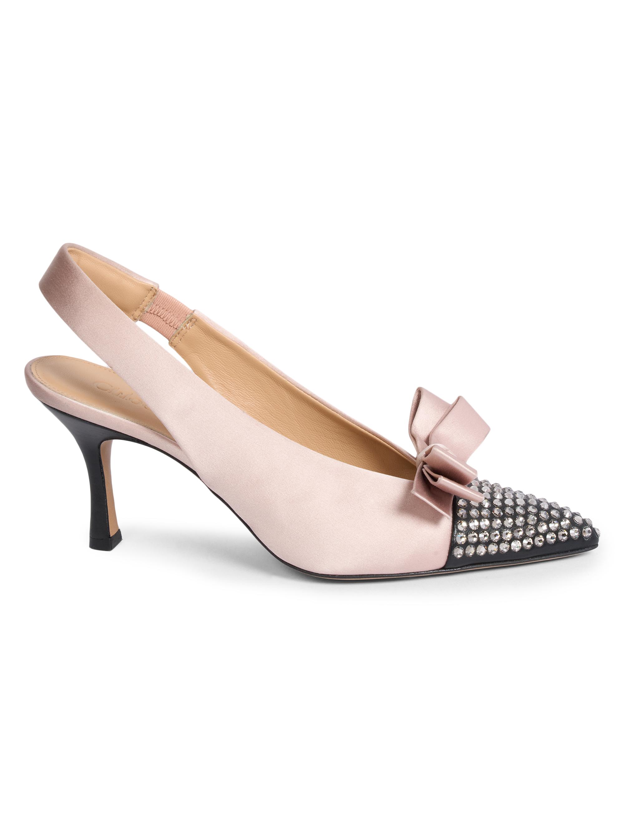 Alba 75MM Embellished Satin & Leather Slingback Pumps