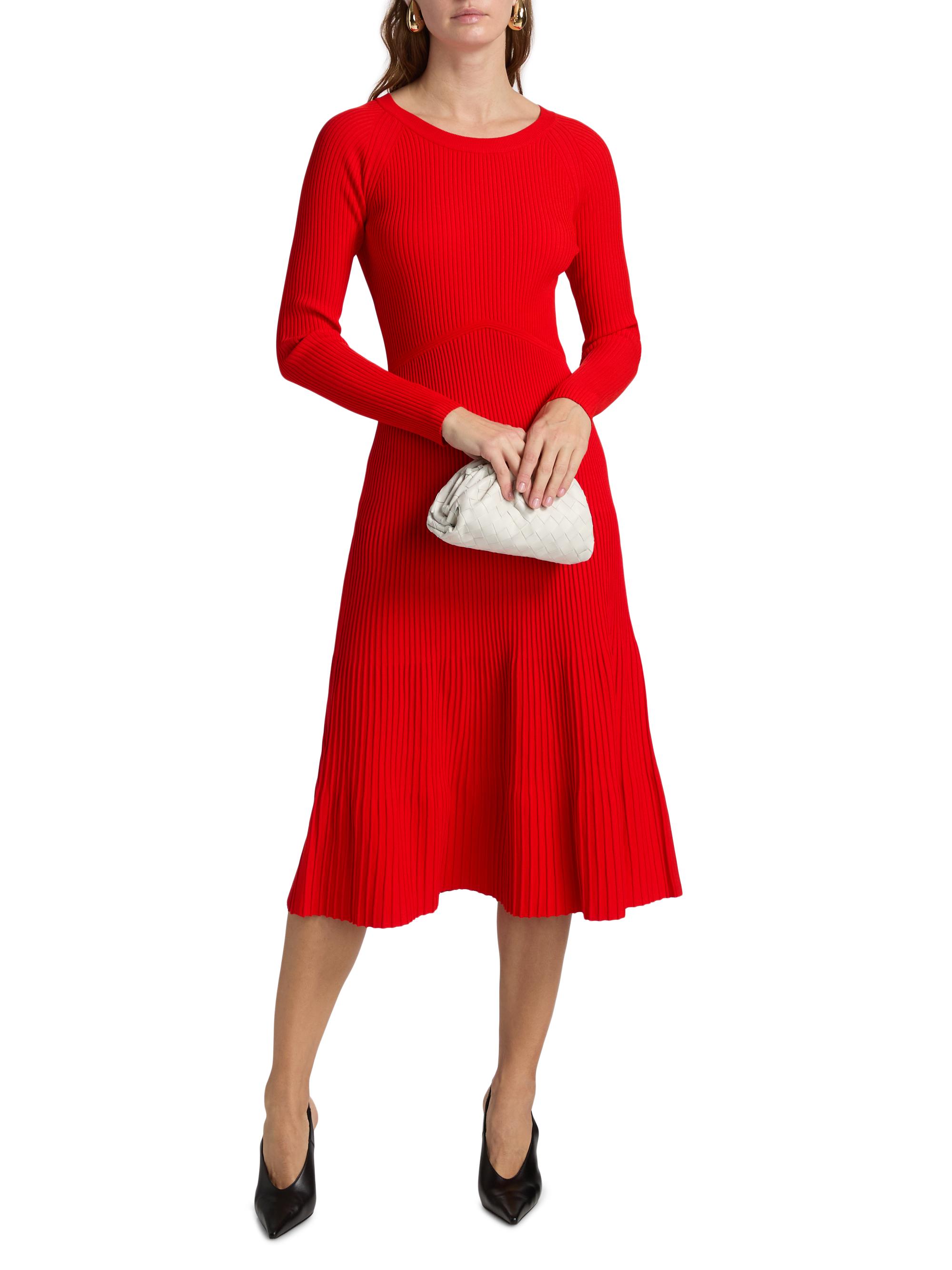 Elie Tahari Women's The Delaney Ribbed Midi-Dress - Red Bliss | Thumbnail 3