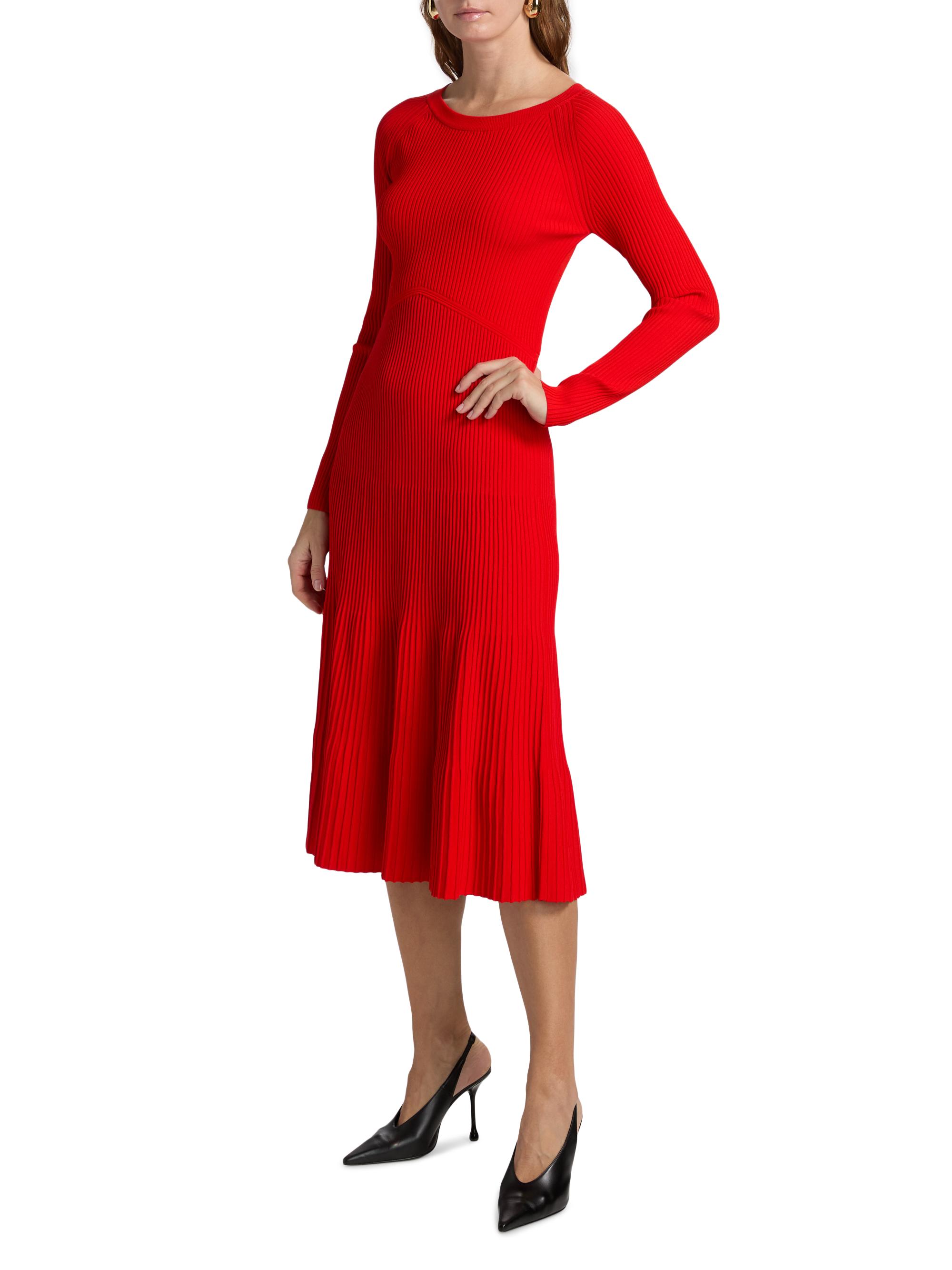 Elie Tahari Women's The Delaney Ribbed Midi-Dress - Red Bliss | Thumbnail 4