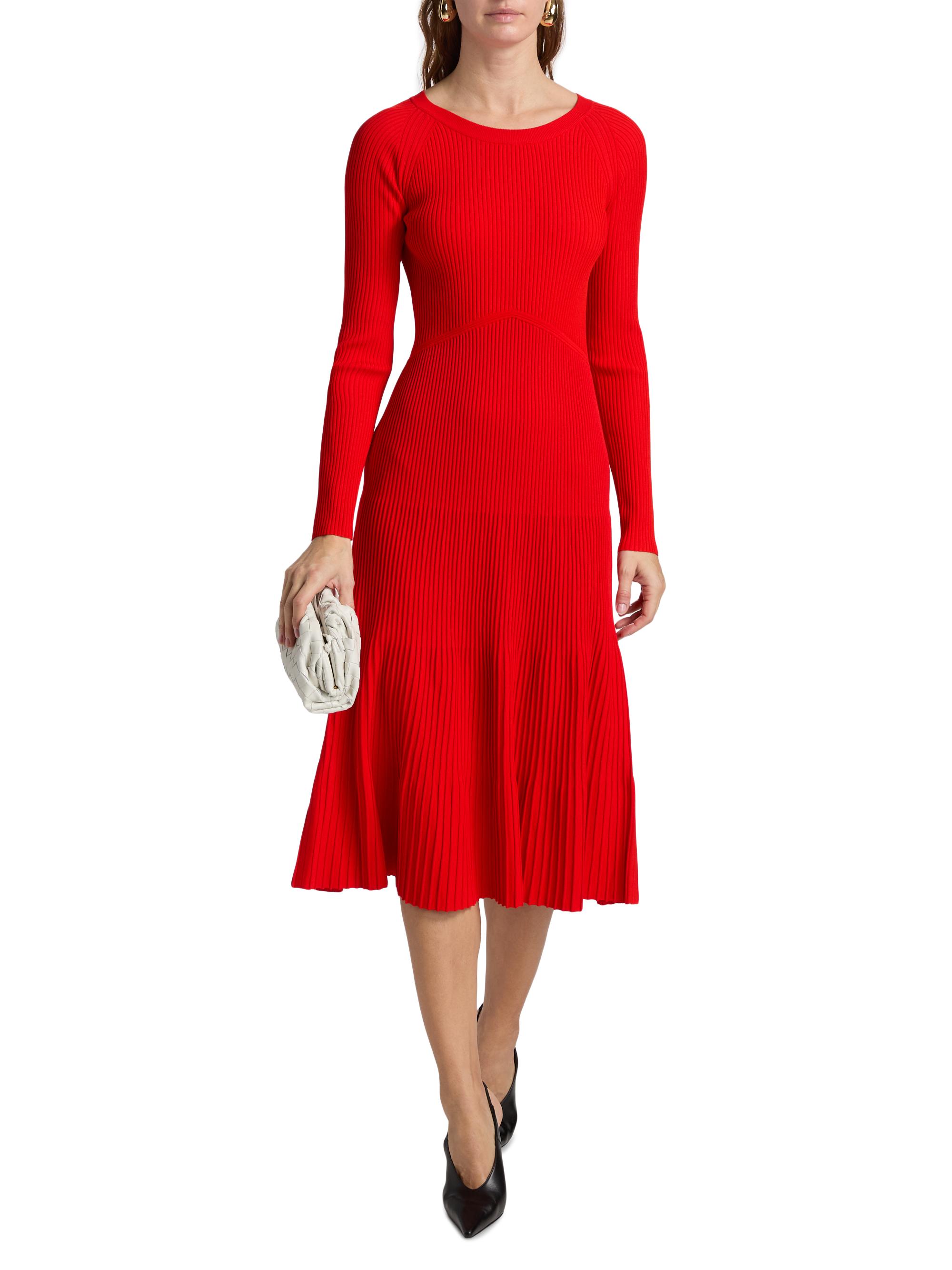 Elie Tahari Women's The Delaney Ribbed Midi-Dress - Red Bliss | Thumbnail 2