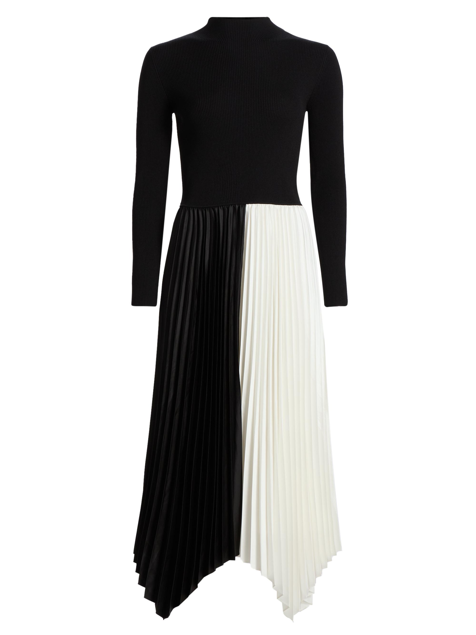Elie Tahari Women's The Elsa Mixed-Media A-Line Midi-Dress - Noir And White Bottom