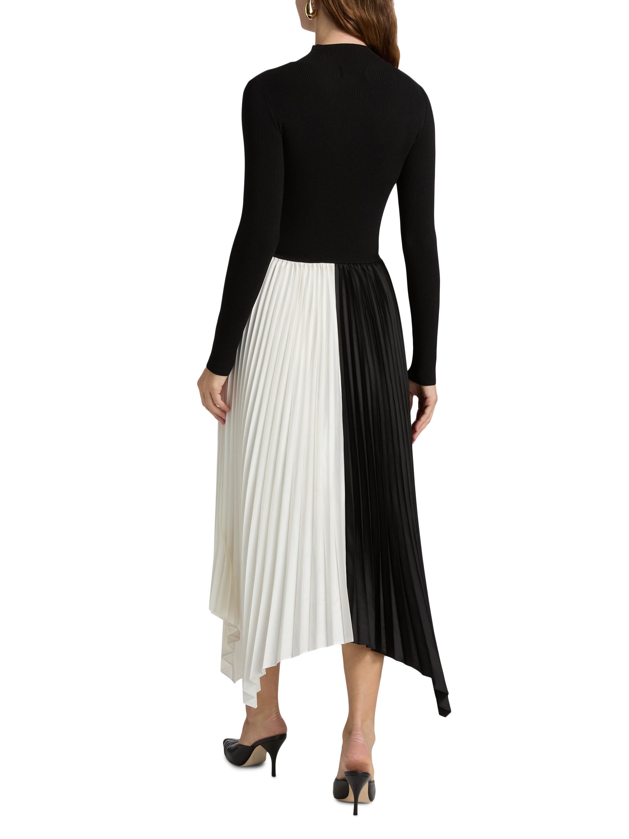 Elie Tahari Women's The Elsa Mixed-Media A-Line Midi-Dress - Noir And White Bottom | Thumbnail 5