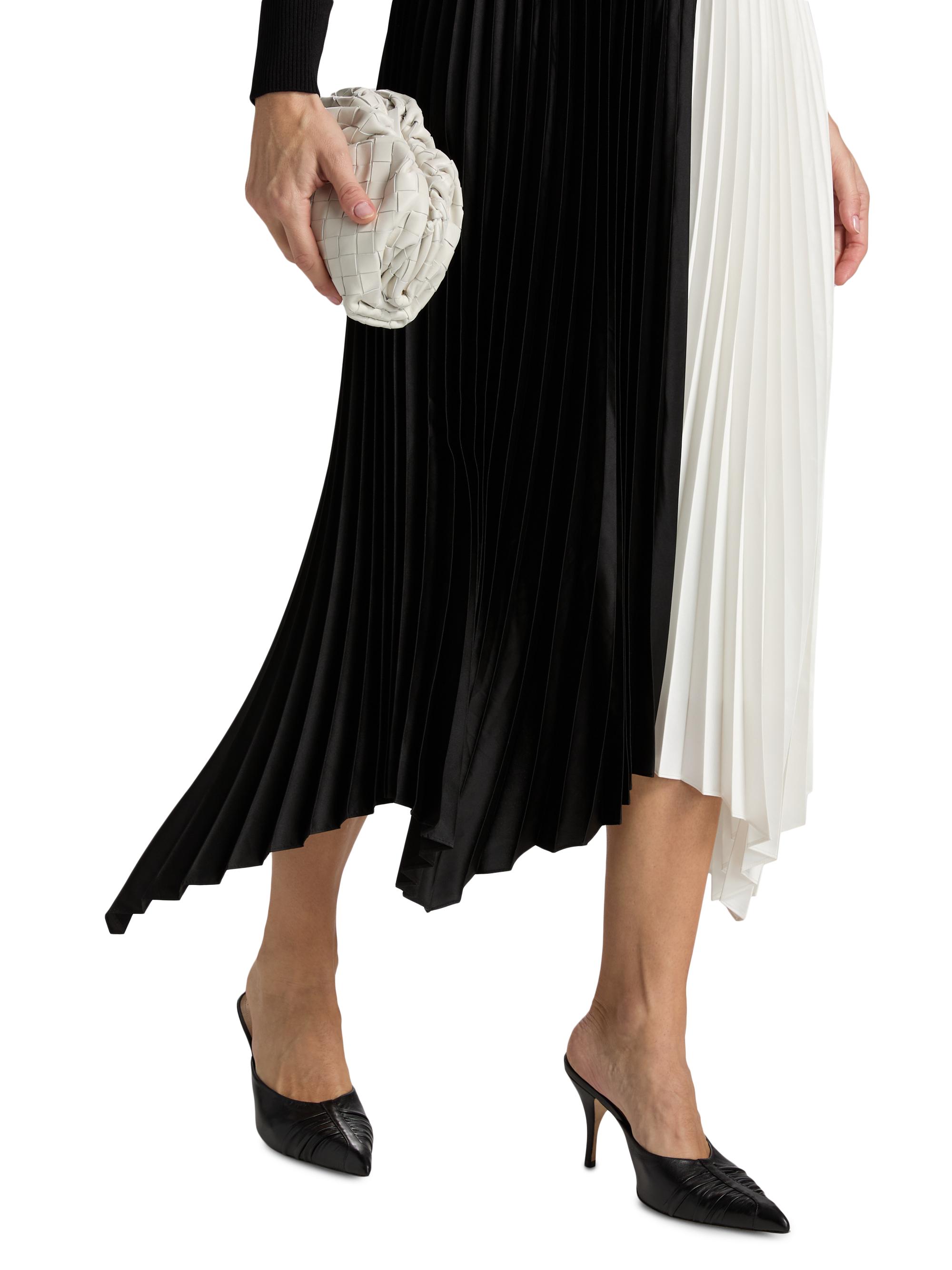 Elie Tahari Women's The Elsa Mixed-Media A-Line Midi-Dress - Noir And White Bottom | Thumbnail 6
