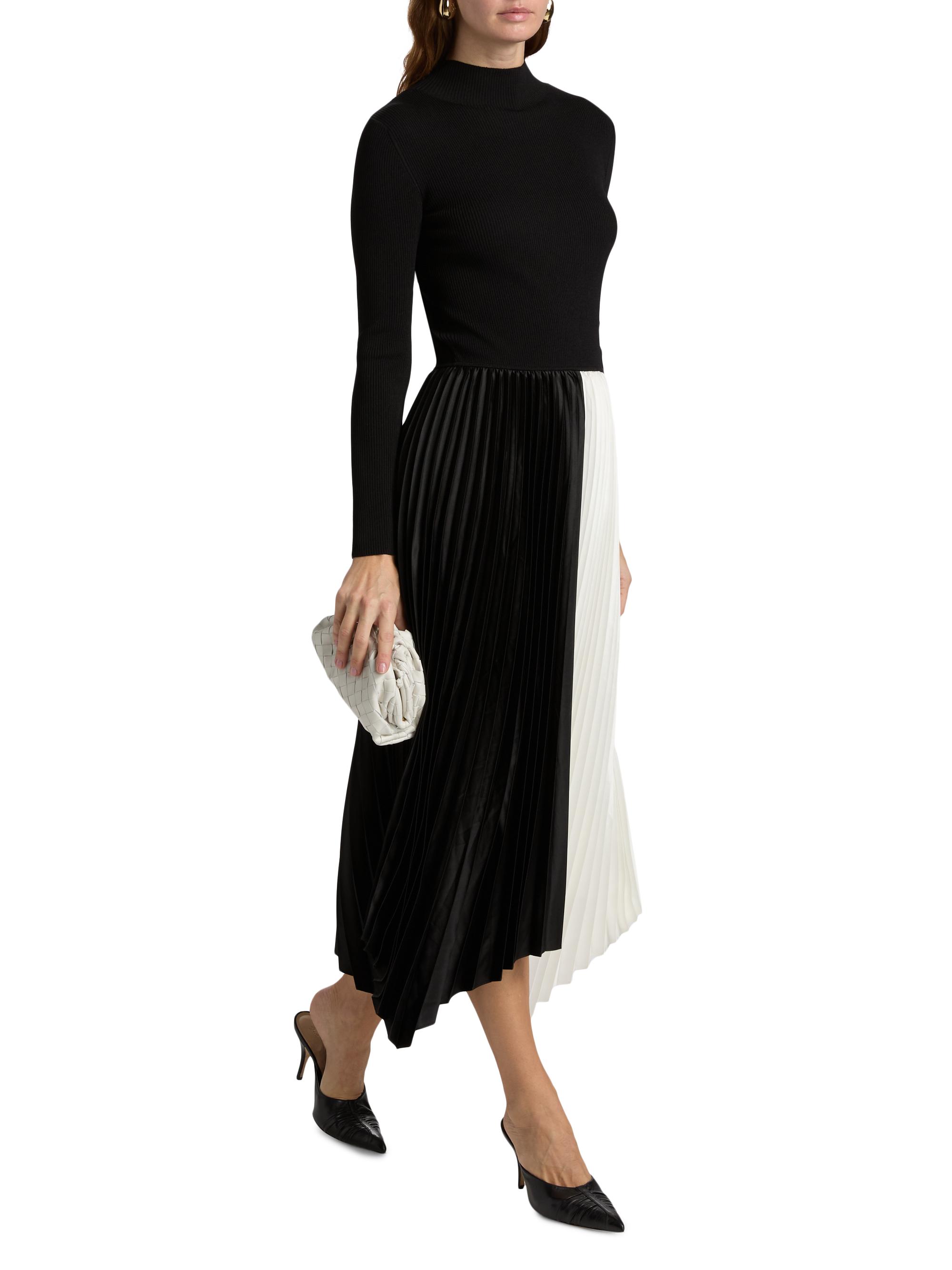 Elie Tahari Women's The Elsa Mixed-Media A-Line Midi-Dress - Noir And White Bottom | Thumbnail 2