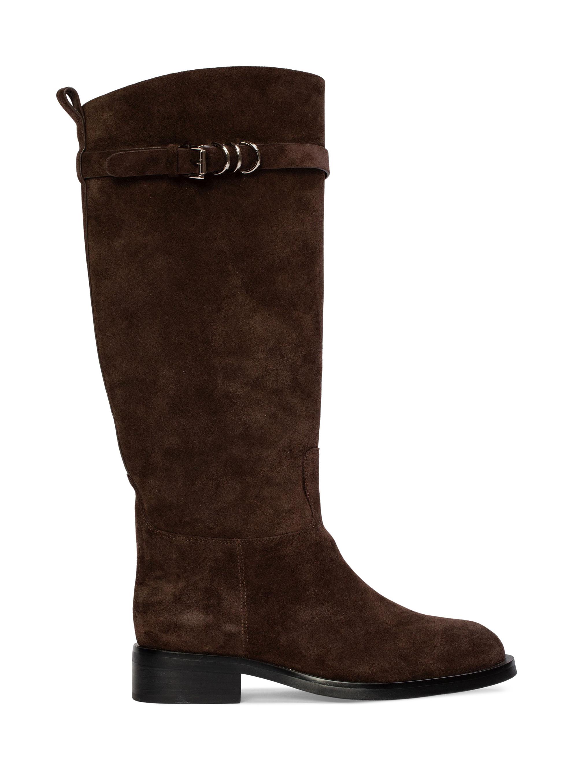 Black Suede Studio Women's Ashley Suede Rider Boots - Dark Brown Suede