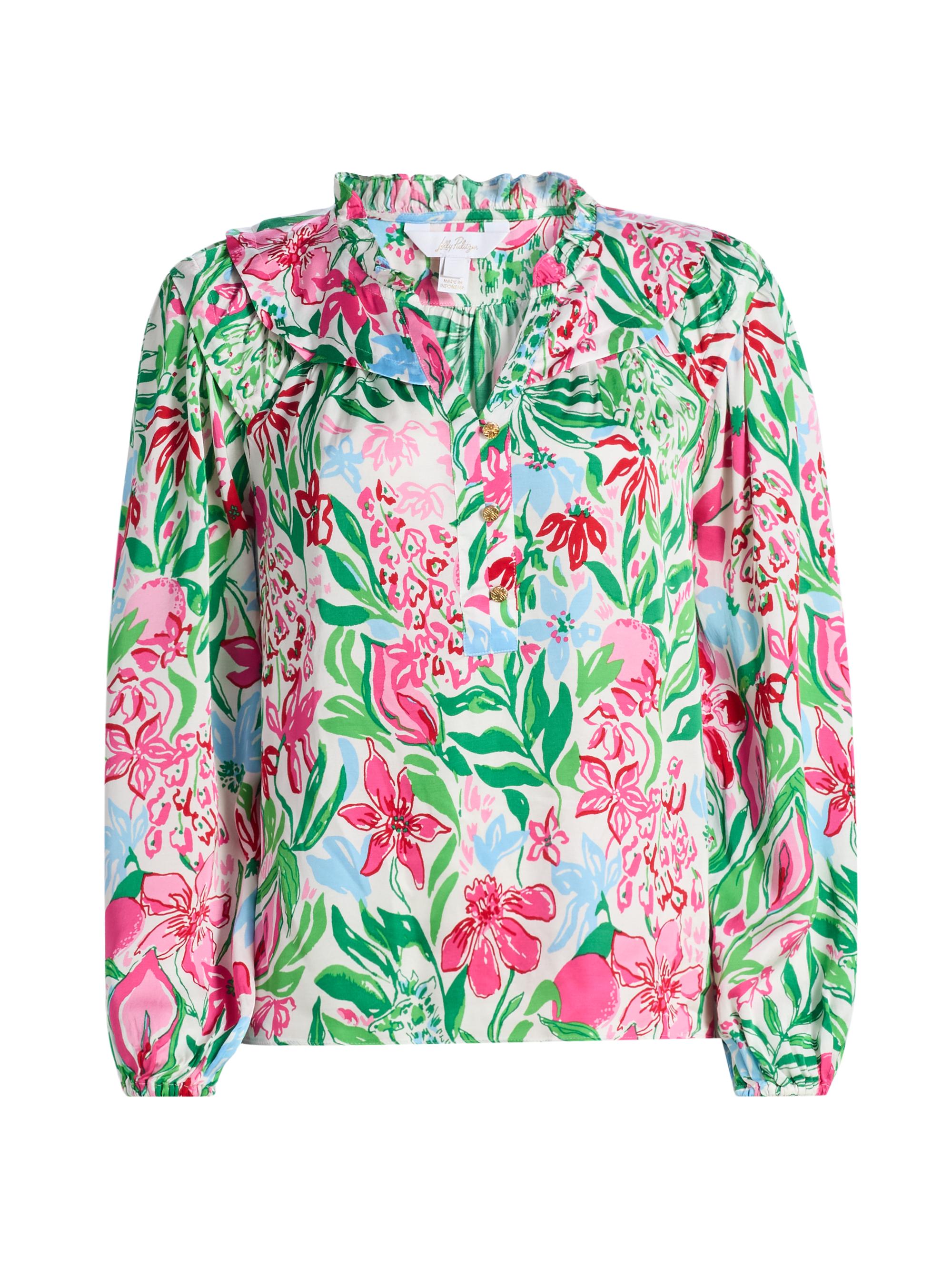Lilly Pulitzer Women's Japhia Glowing Gardens Printed Long-Sleeve Blouse - Multi Glowing Gardens