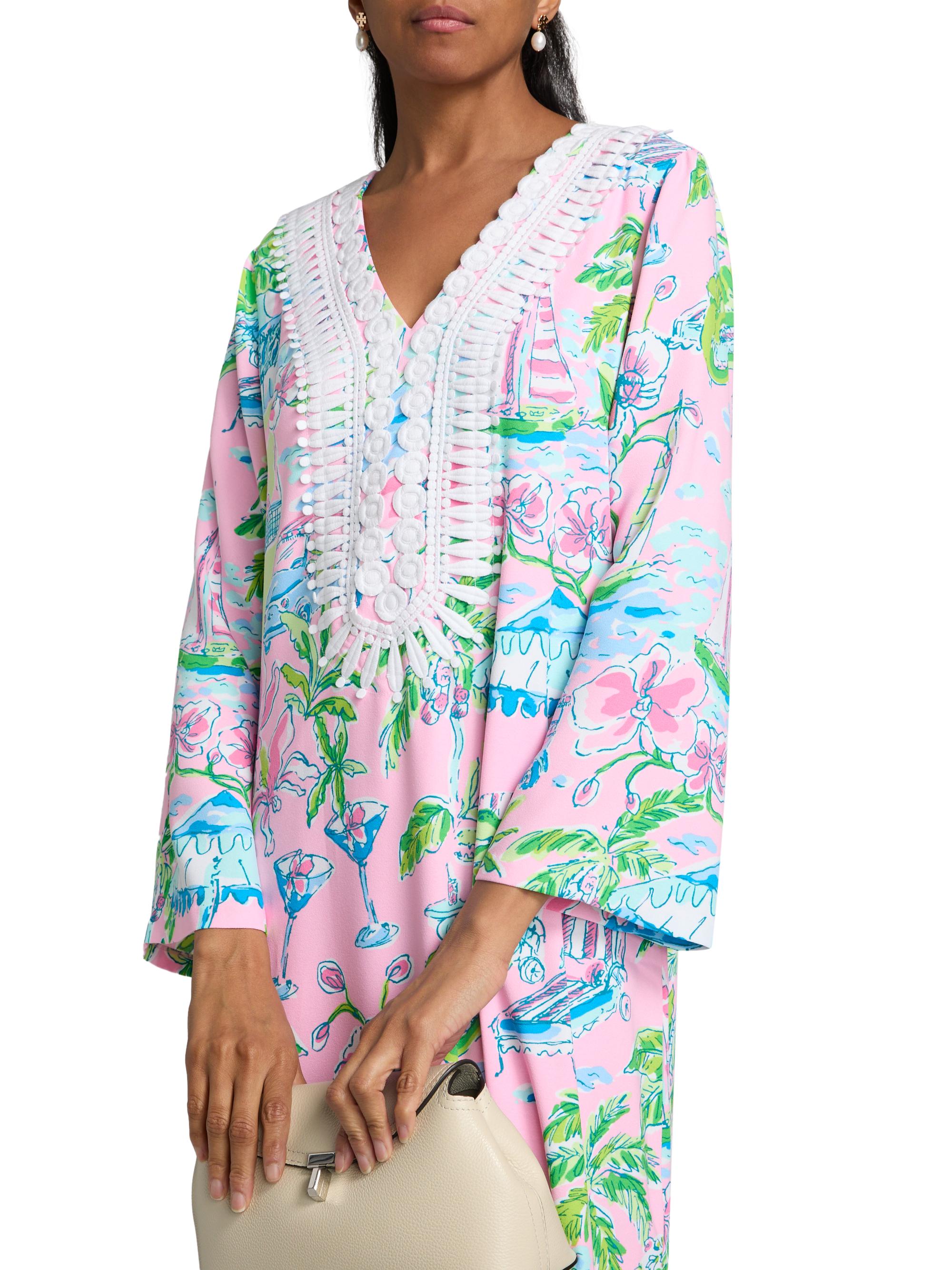 【ガニー】Printed Light Crepe OPギャザー×タイリボン調S Lilly Pulitzer Ocleppo Maxi Oversized Caftan | Saks Fifth Avenue
