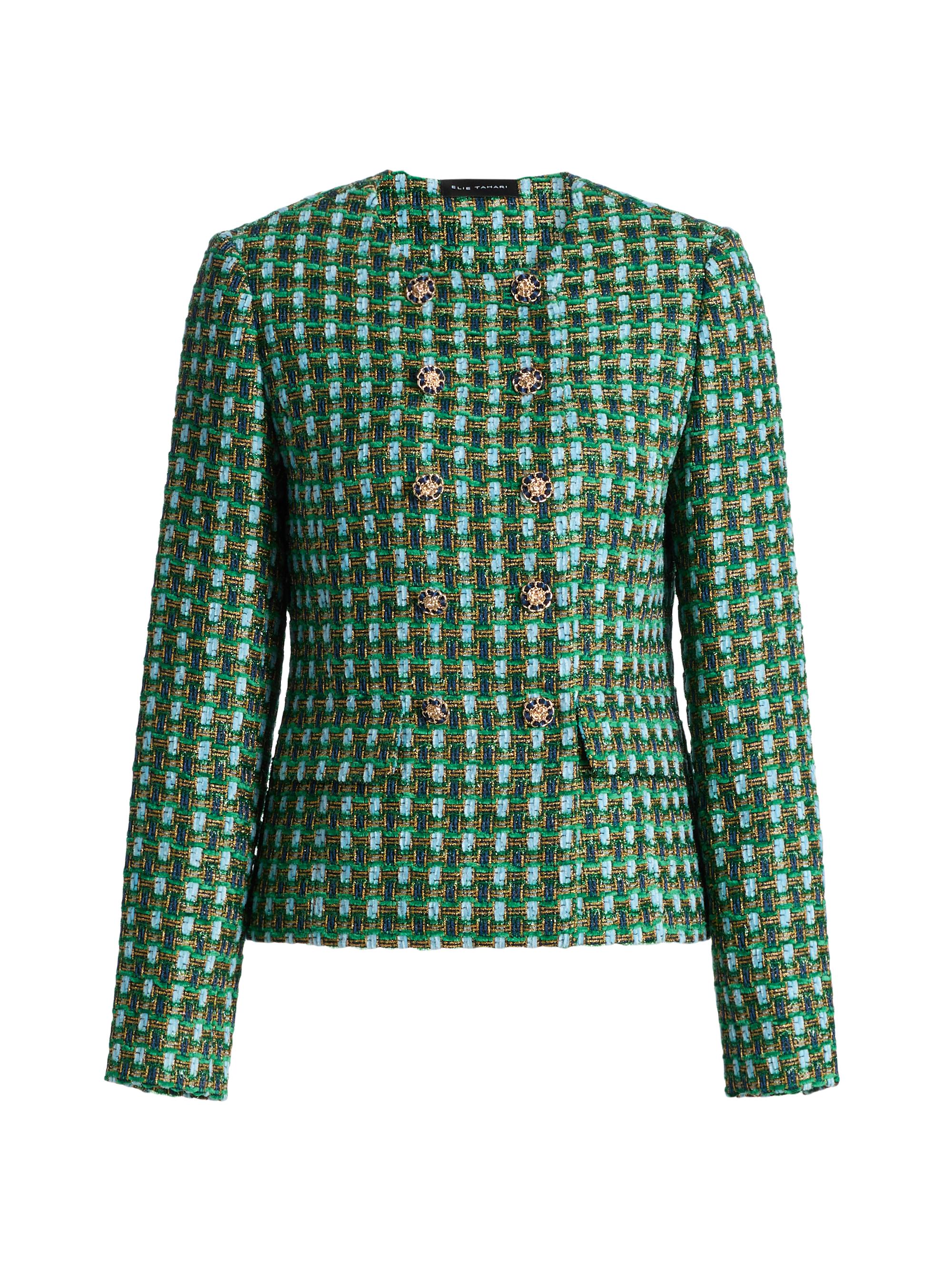 Elie Tahari Women's The Eleni Metallic Double-Breasted Jacket - Parrot Green Tweed
