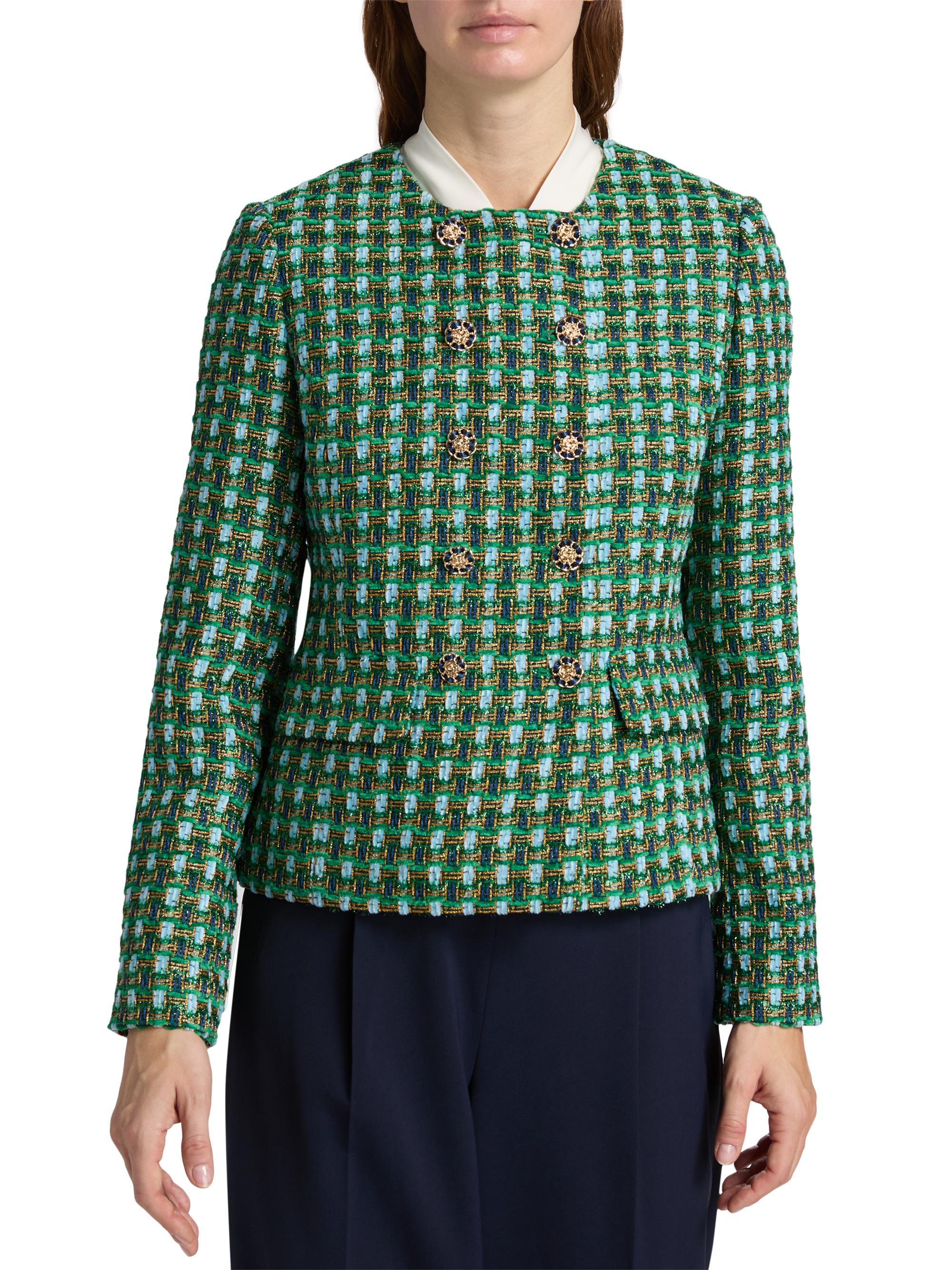 Elie Tahari Women's The Eleni Metallic Double-Breasted Jacket - Parrot Green Tweed | Thumbnail 3