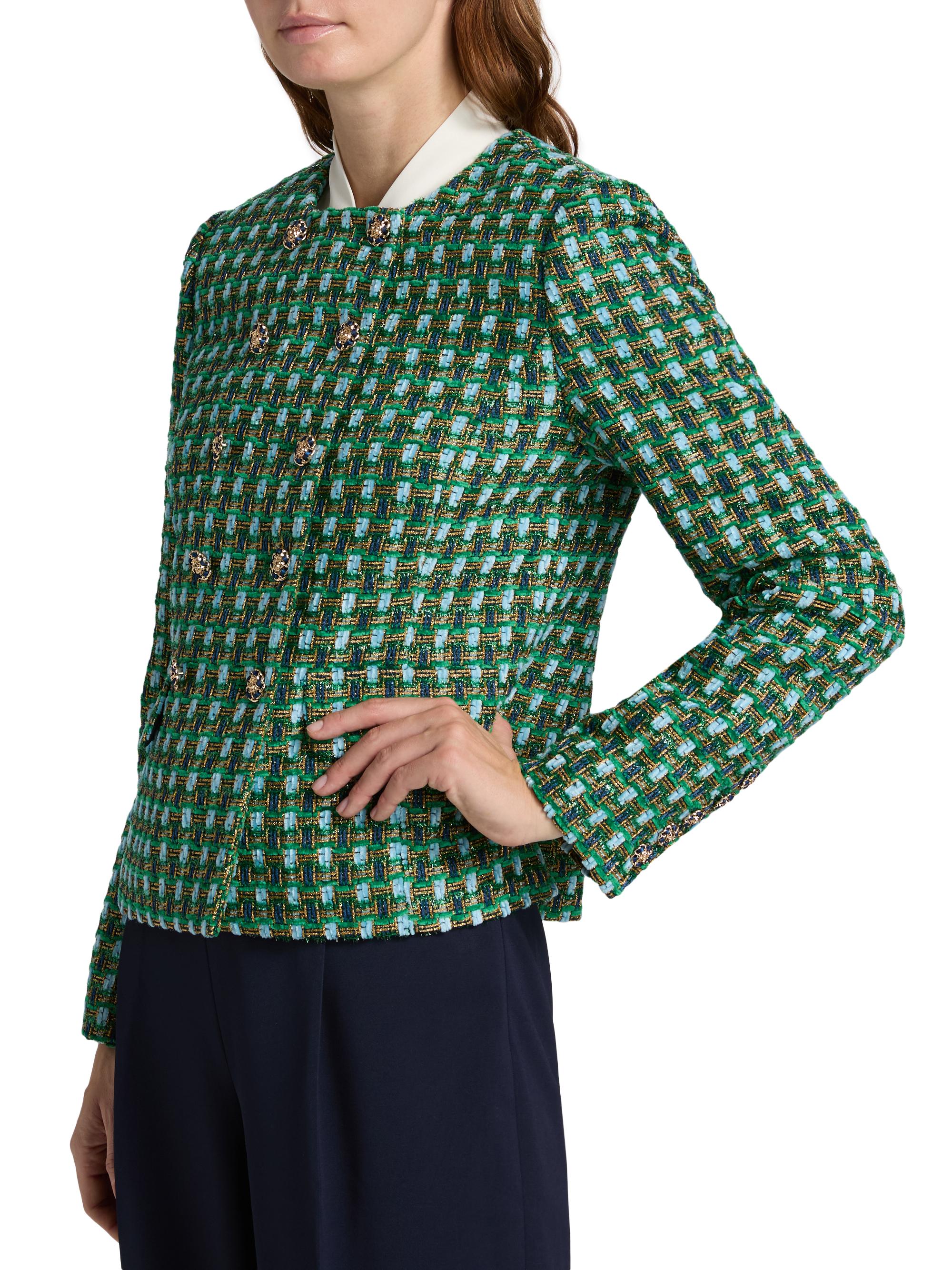 Elie Tahari Women's The Eleni Metallic Double-Breasted Jacket - Parrot Green Tweed | Thumbnail 4
