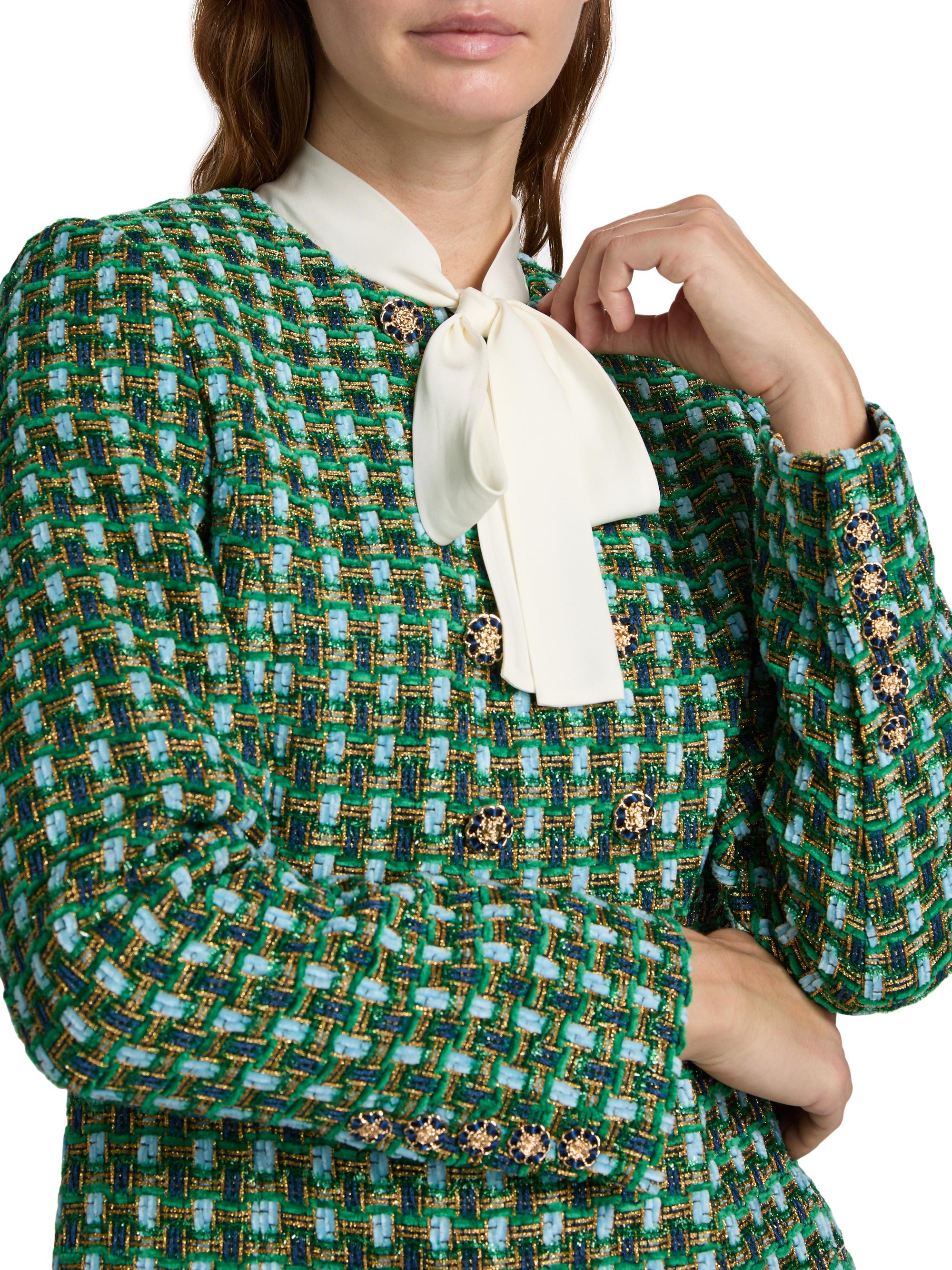 Elie Tahari Women's The Eleni Metallic Double-Breasted Jacket - Parrot Green Tweed | Thumbnail 6