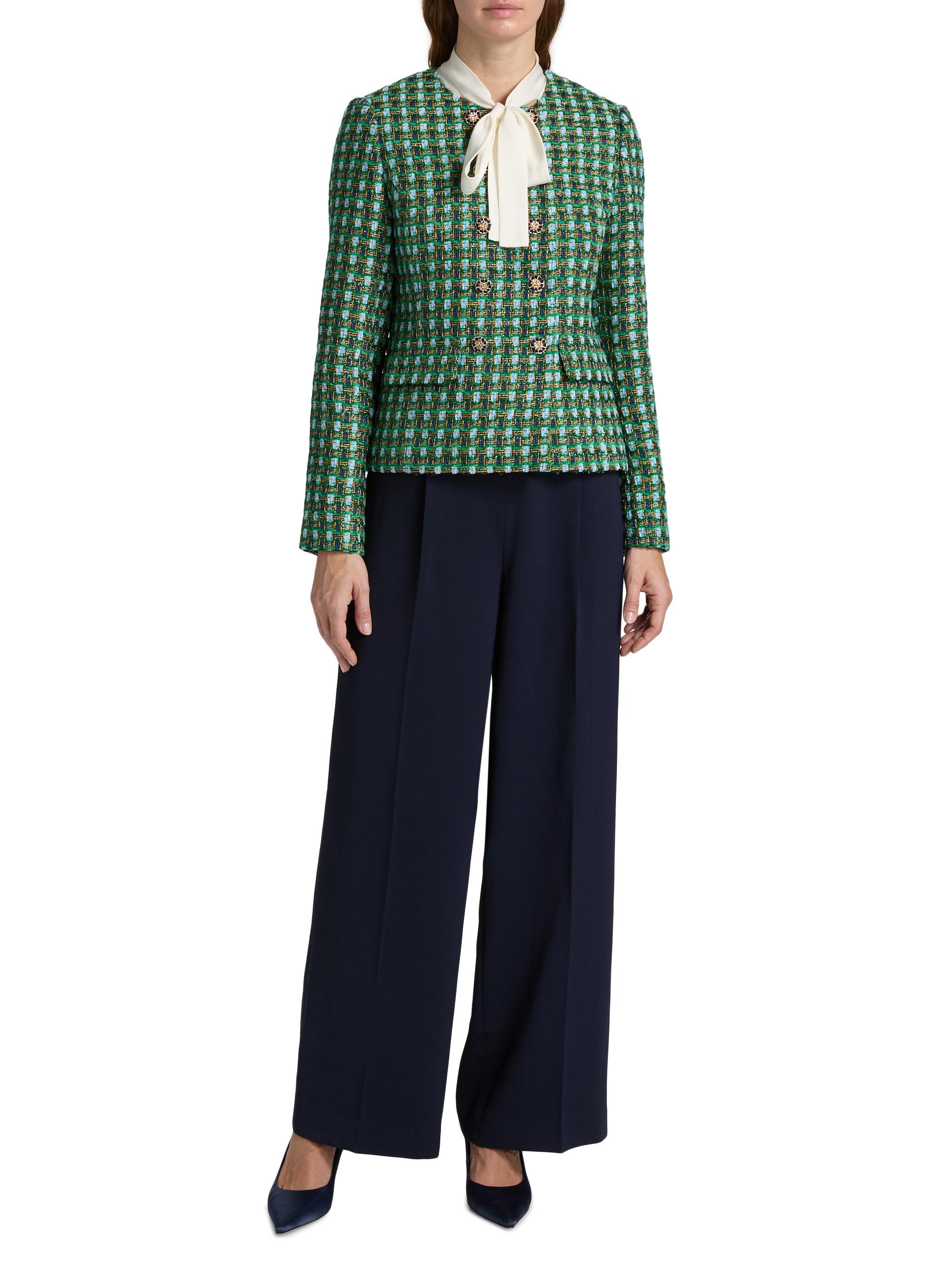 Elie Tahari Women's The Eleni Metallic Double-Breasted Jacket - Parrot Green Tweed | Thumbnail 2