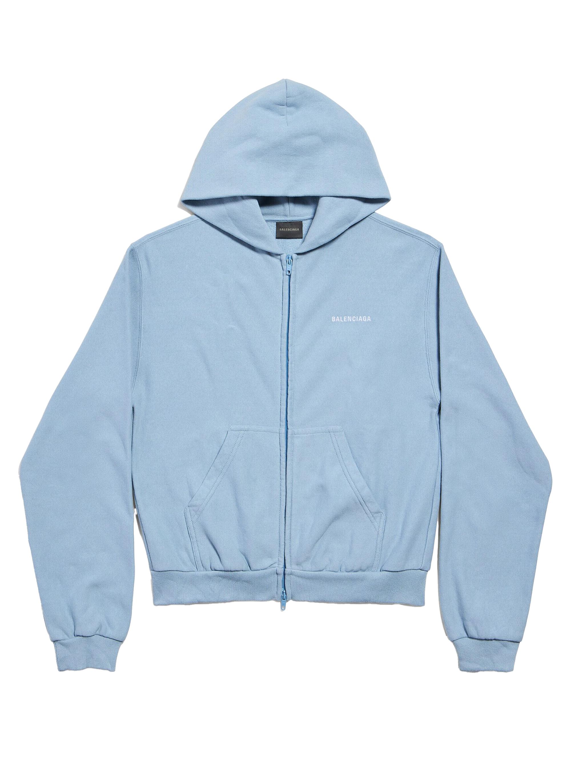 Balenciaga Women's Back Zip-Up Hoodie Regular Fit - Light Blue