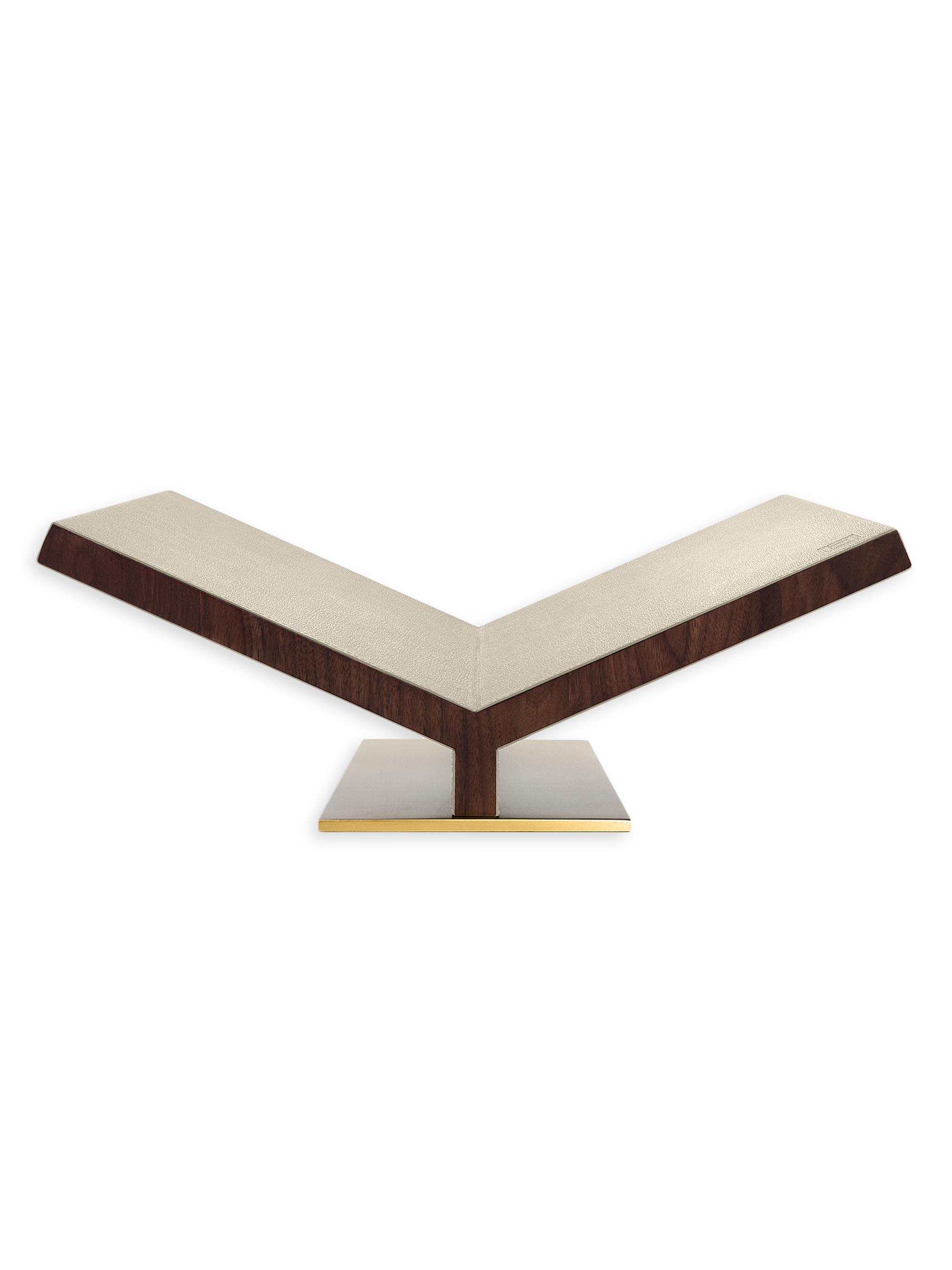 Assouline Classic Collector Walnut Wood & Leather Bookstand - Stone