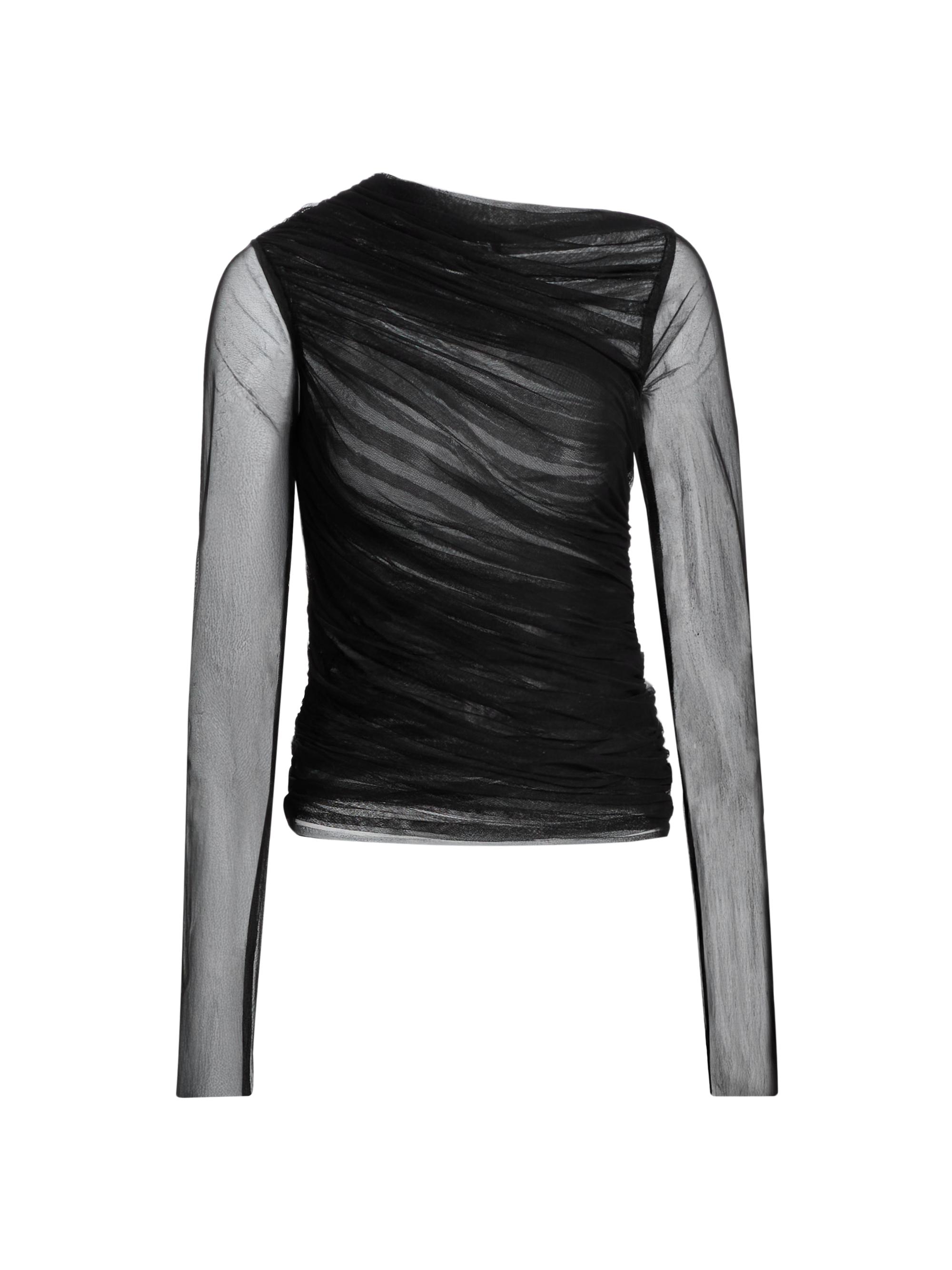 FRAME Women's Draped Semi-Sheer Mesh Top - Black