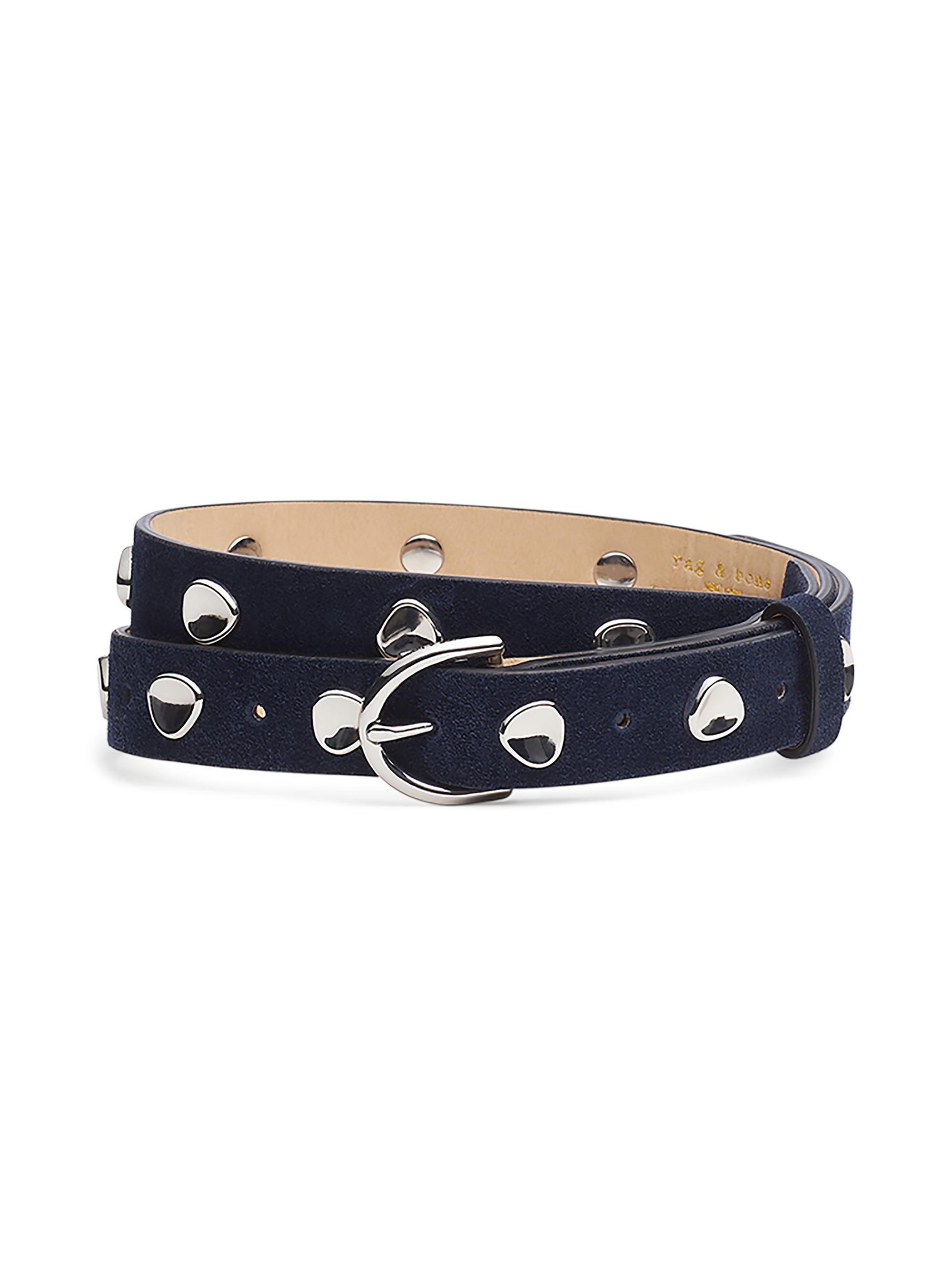 rag & bone Women's Brynn Studded Leather Belt - Navy