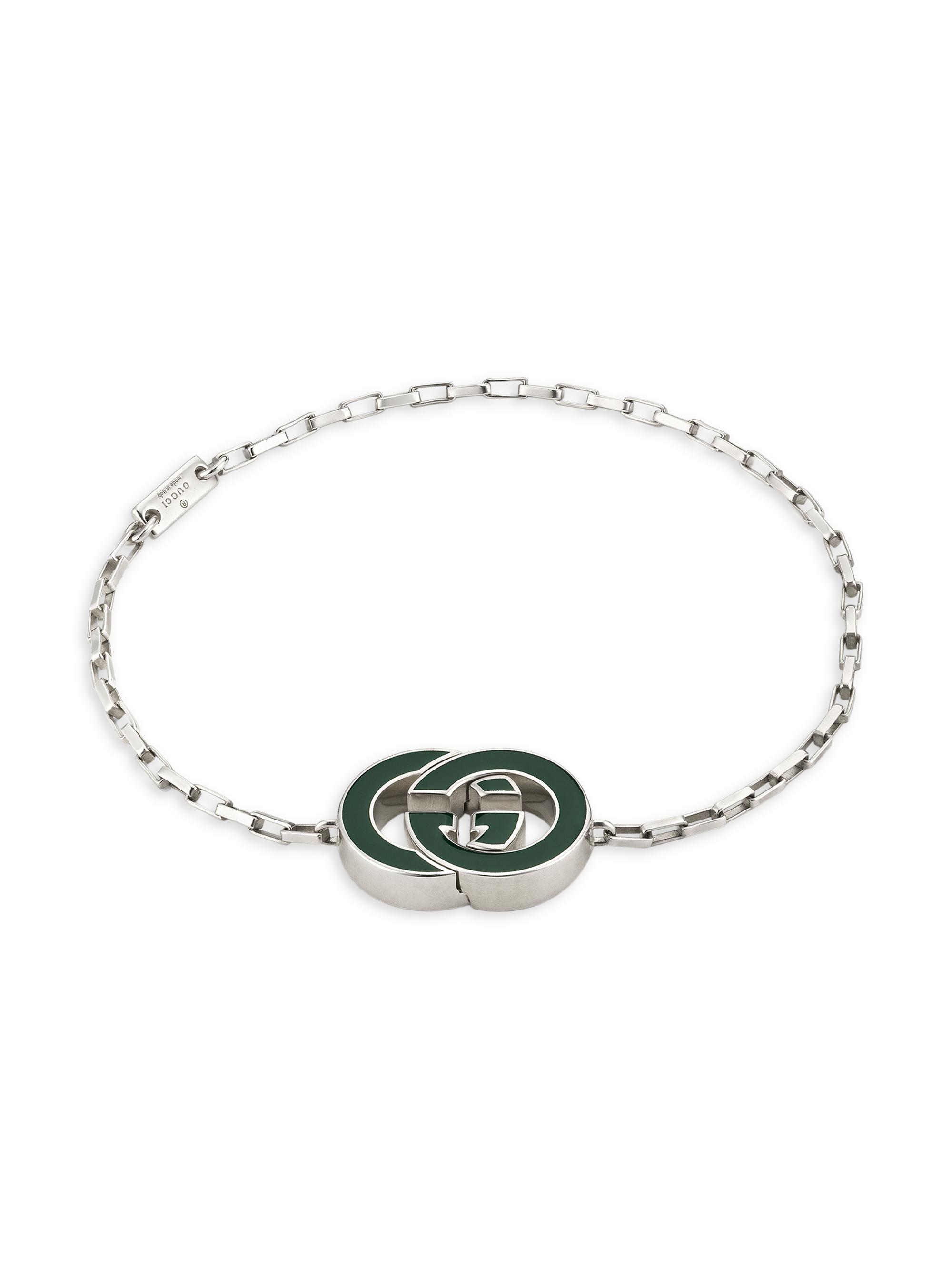 Gucci Men's Interlocking G Sterling Silver Bracelet - Green