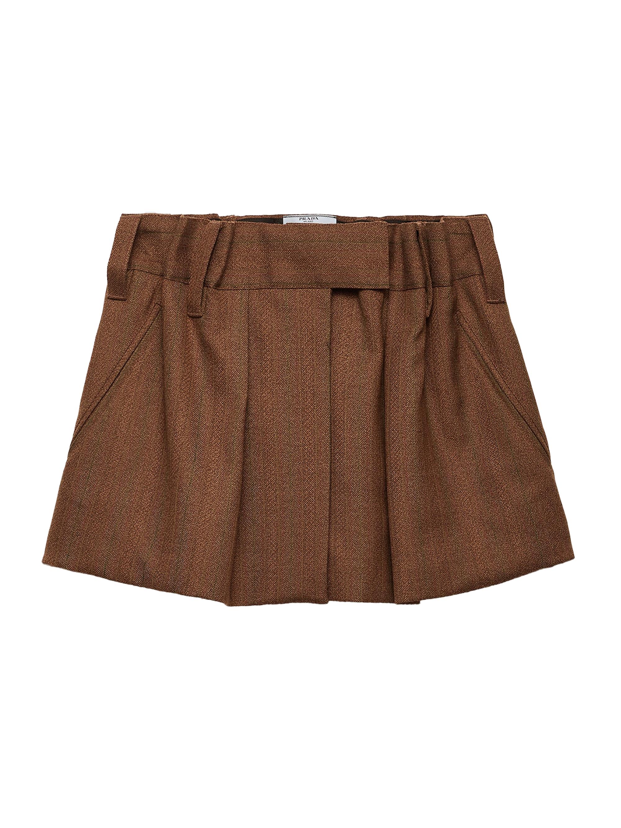 Prada Women's Pinstriped Mouline Wool Miniskirt - Brown