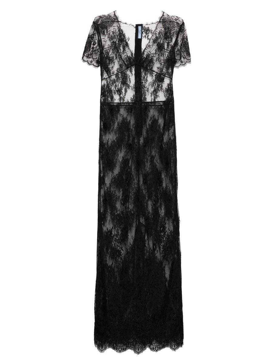 prada red lace dress Prada Rose-Embroidered Lace Maxi Dress