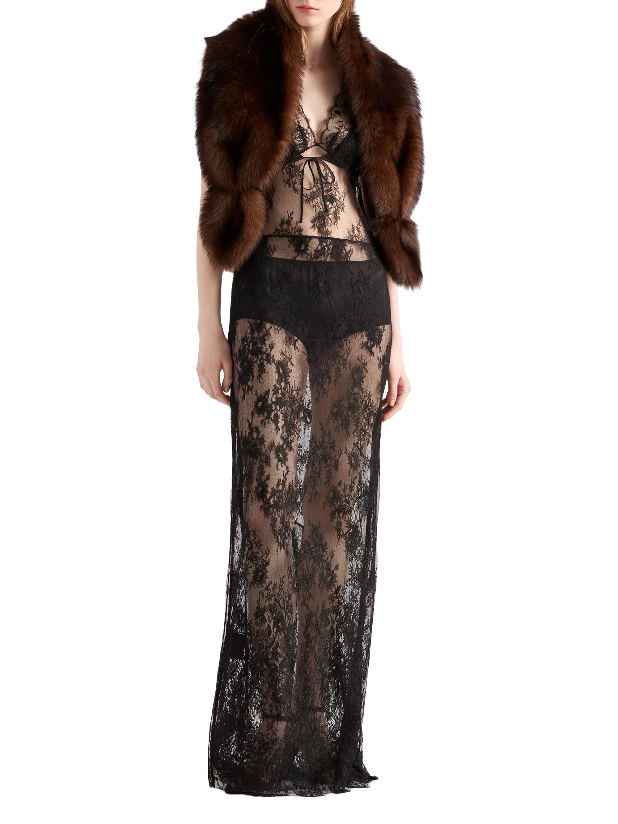 Prada Long Lace Dress, Woman, Black, Size 40