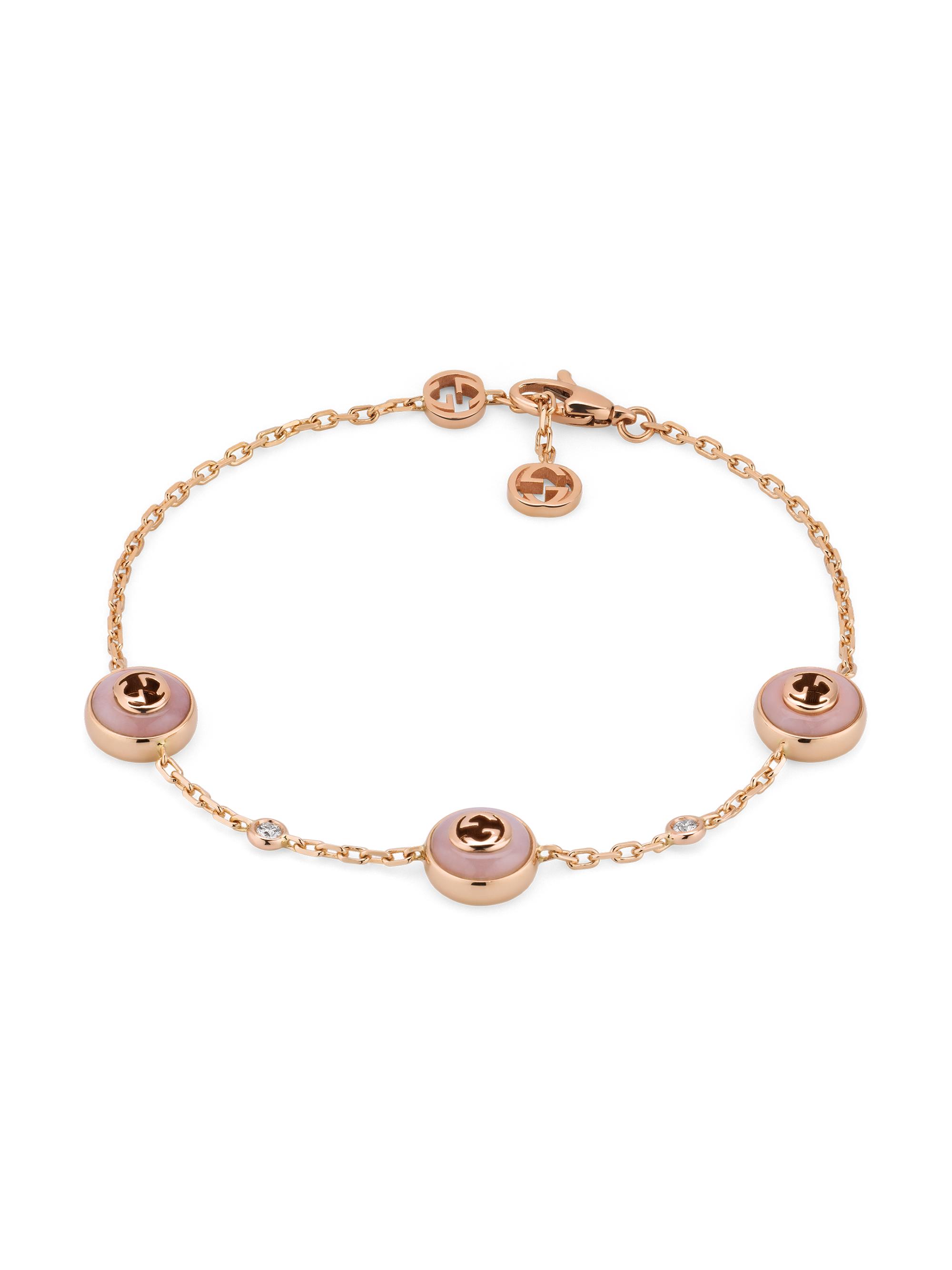 Gucci Women's 18K Rose Gold & 0.05 TCW Diamond Logo Charm Bracelet - Pink