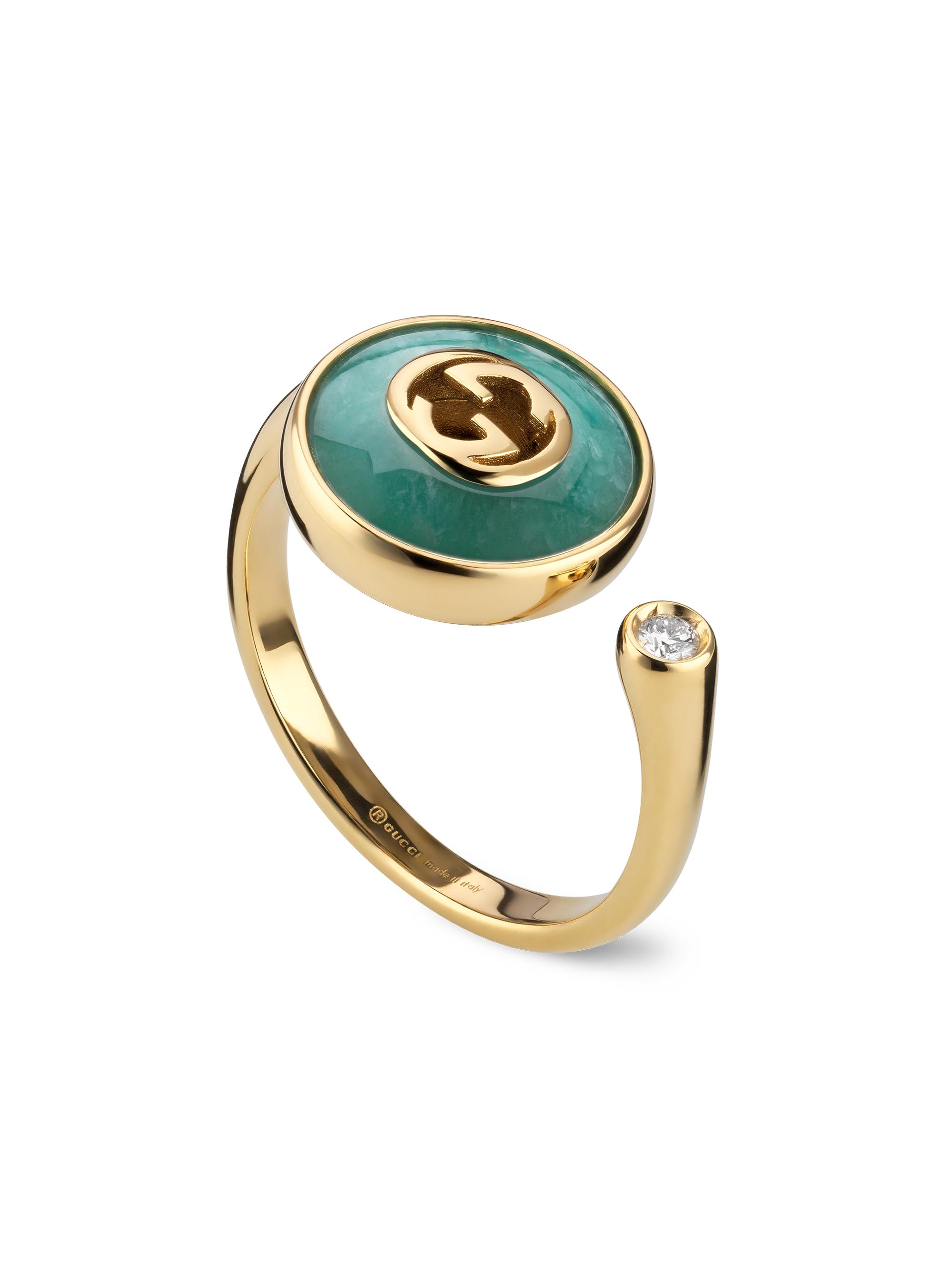 Gucci Women's 18K Yellow Gold, Amazonite & 0.02 TCW Diamond Cuff Ring - Green