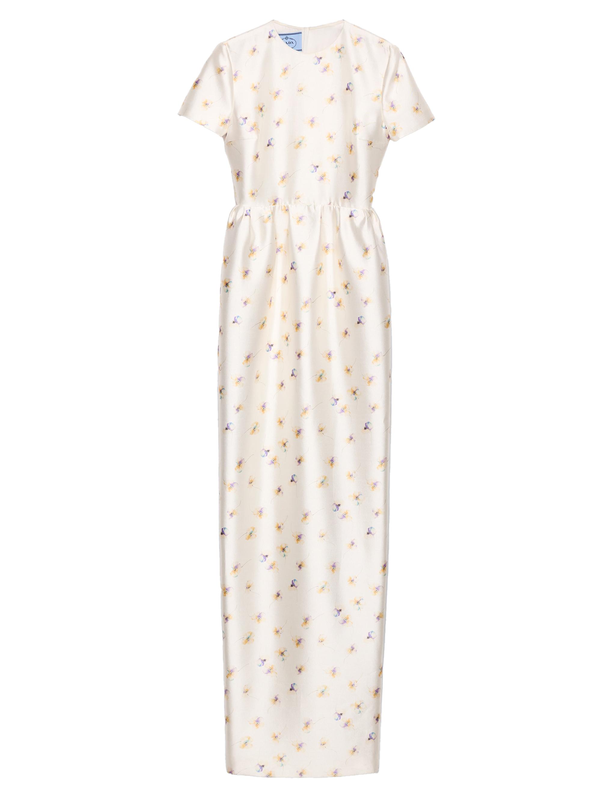 Prada Women's Long Floral Print Silk and Wool Dress - Yellow