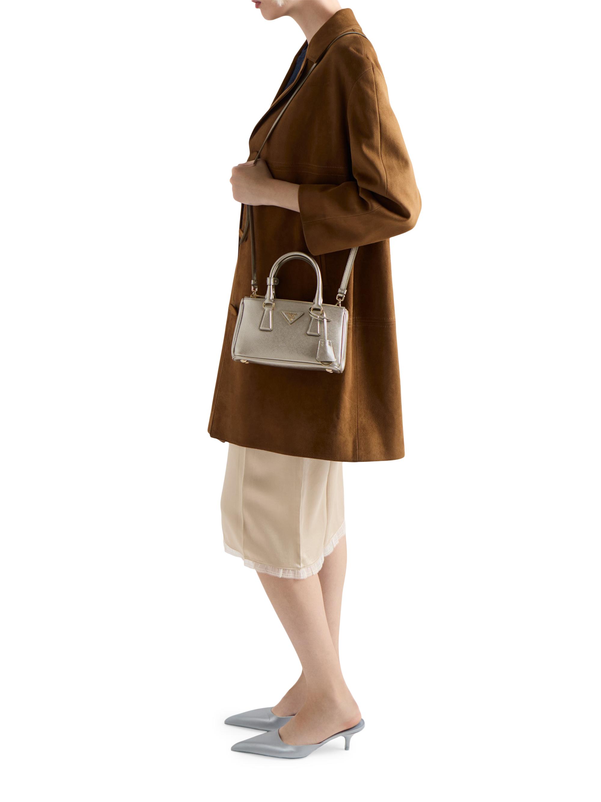 Prada Women's Galleria Patent Saffiano Leather Mini Top Handle Bag - Silver