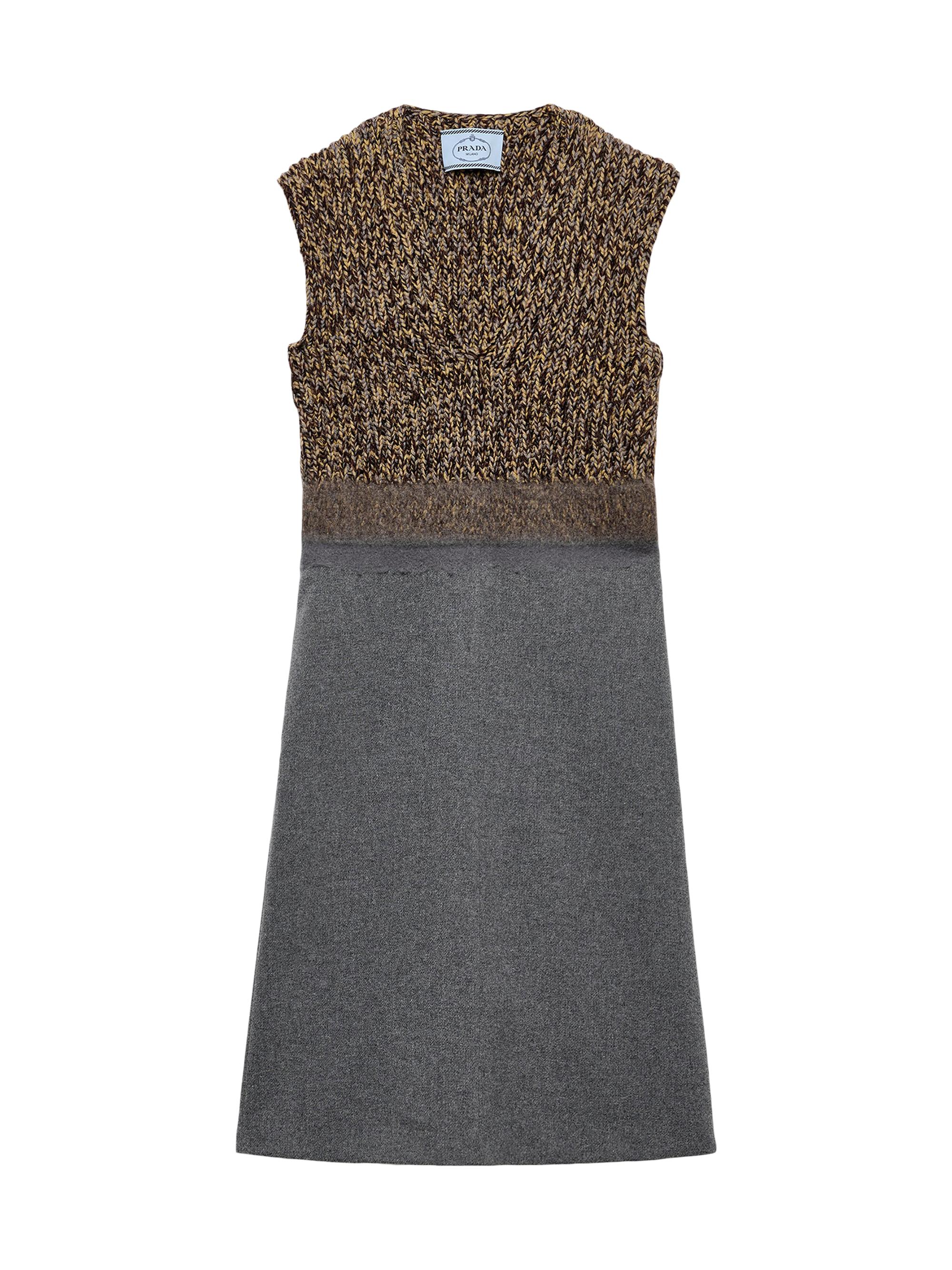 Prada Women's Shetland Wool and Cashmere V-Neck Dress - Grey