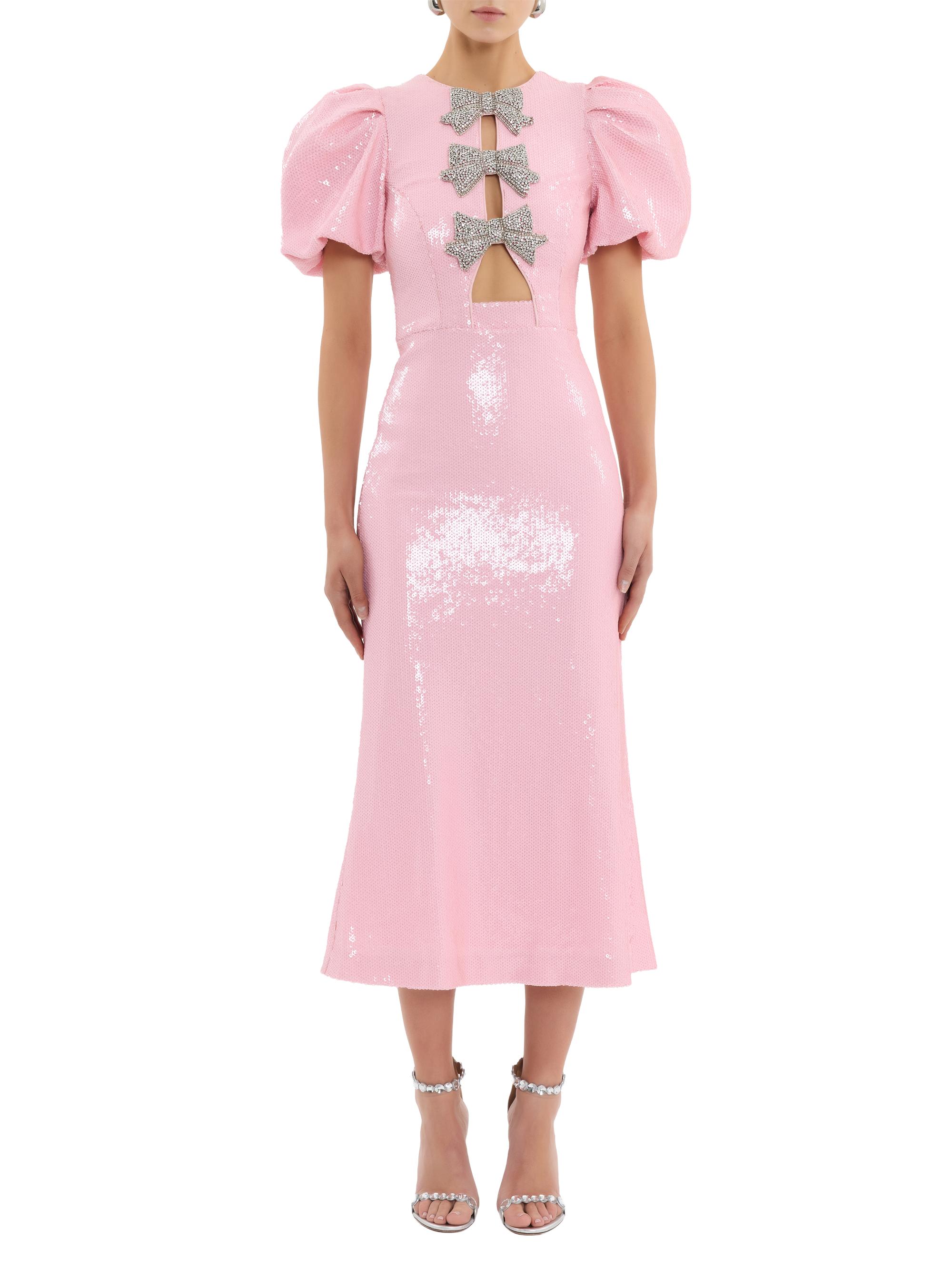 Rebecca Vallance Women's Lydia Bow-Accented Sequined Midi-Dress - Light Pink