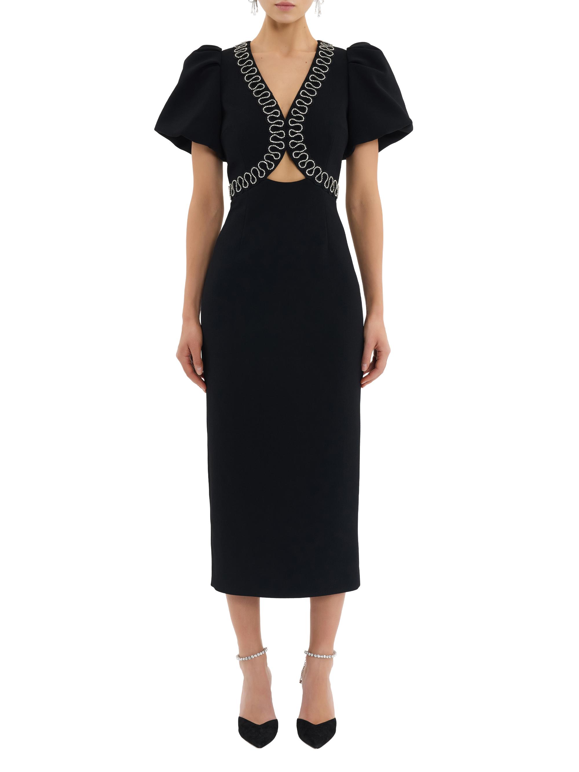 Rebecca Vallance Women's Nyx Puff-Sleeve Midi-Dress - Black