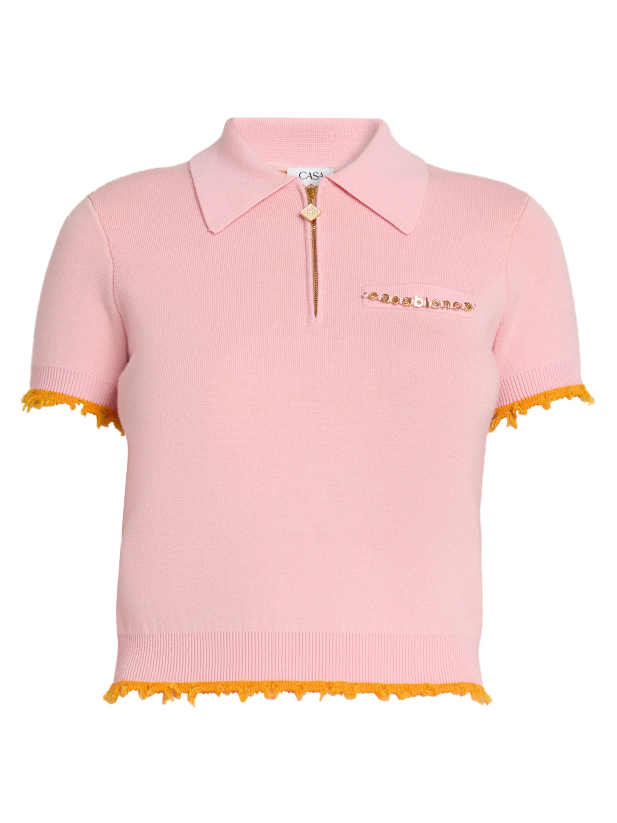 Casablanca Women's Crochet-Trimmed Wool-Blend Polo Top - Pink