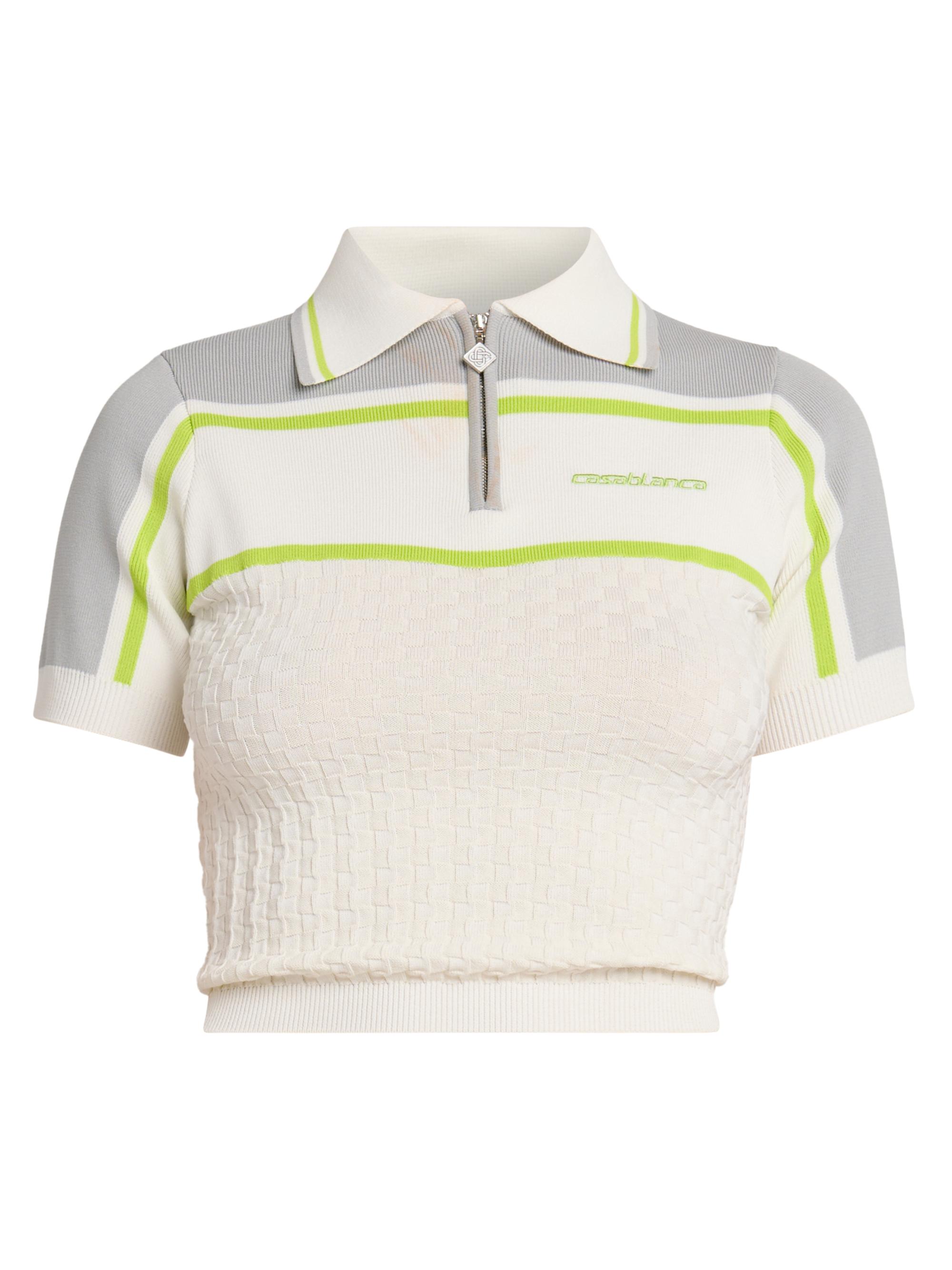Casablanca Women's Striped Tennis Polo Shirt - White