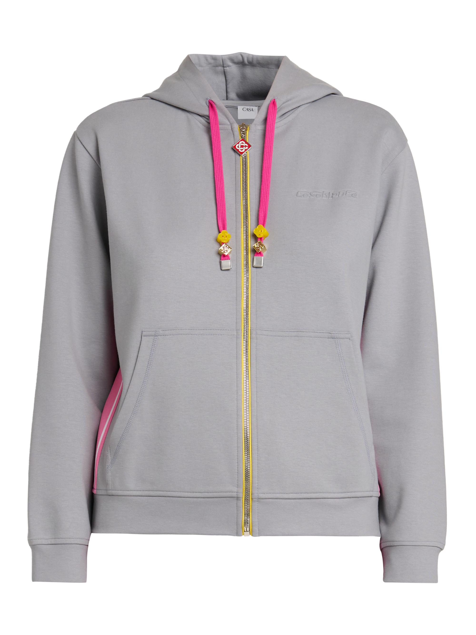 Casablanca Women's Stretch-Cotton Zip-Up Hooded Sweatshirt - Grey
