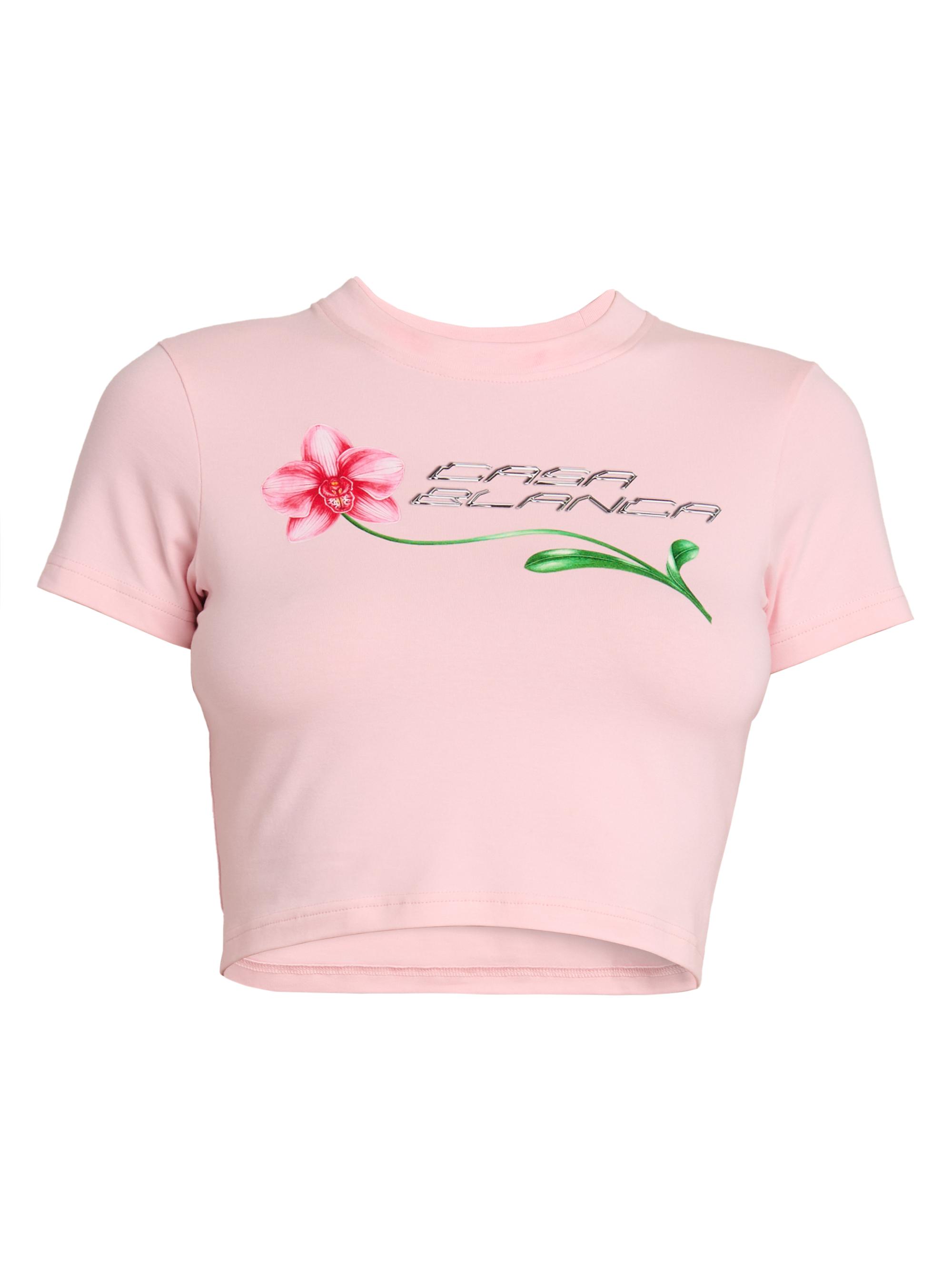 Casablanca Women's Orchid Stretch-Pima Cotton Crop Baby T-Shirt - Orchid Logo
