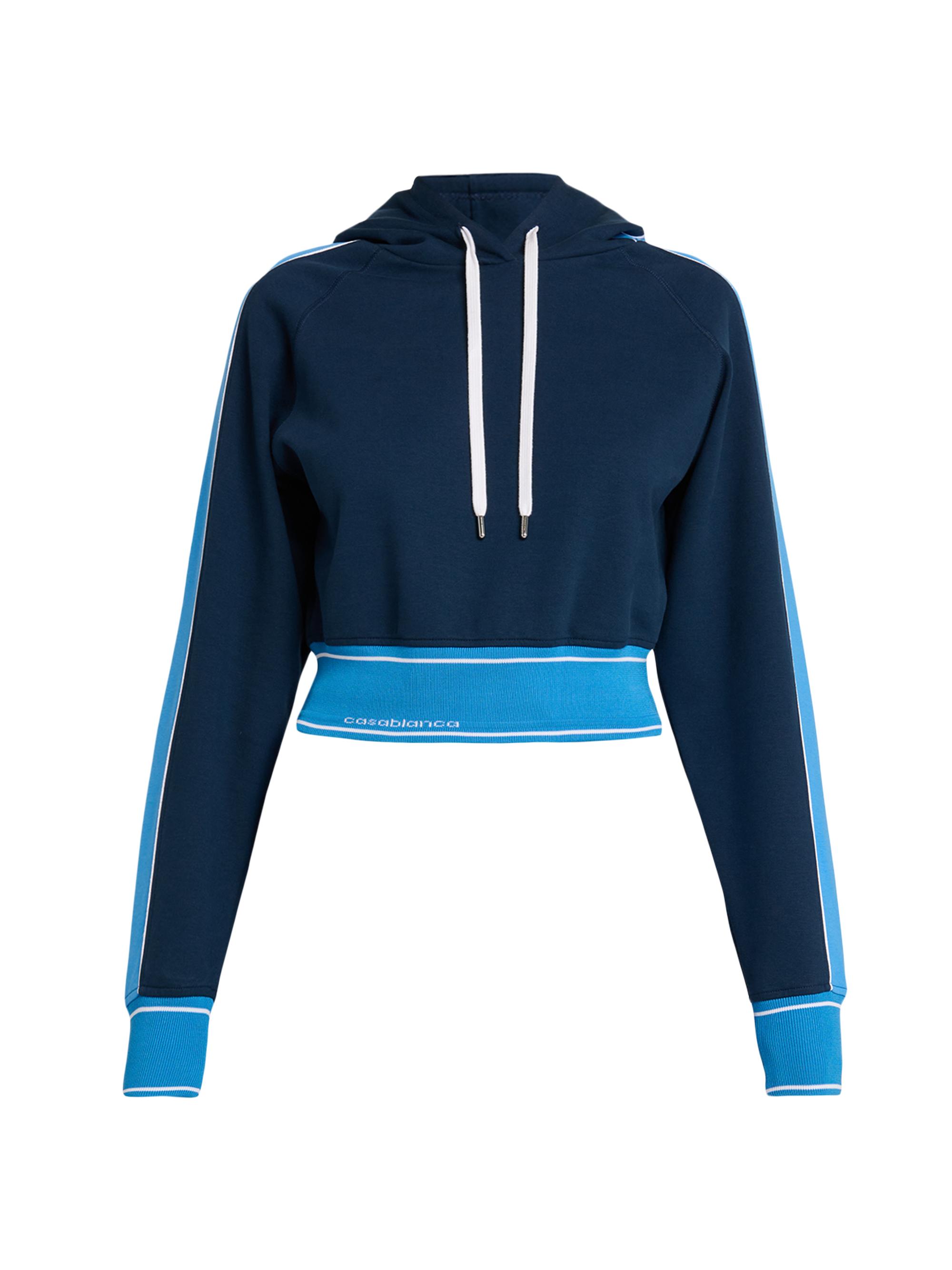 Casablanca Women's Striped Stretch-Cotton Hooded Sweatshirt - Navy