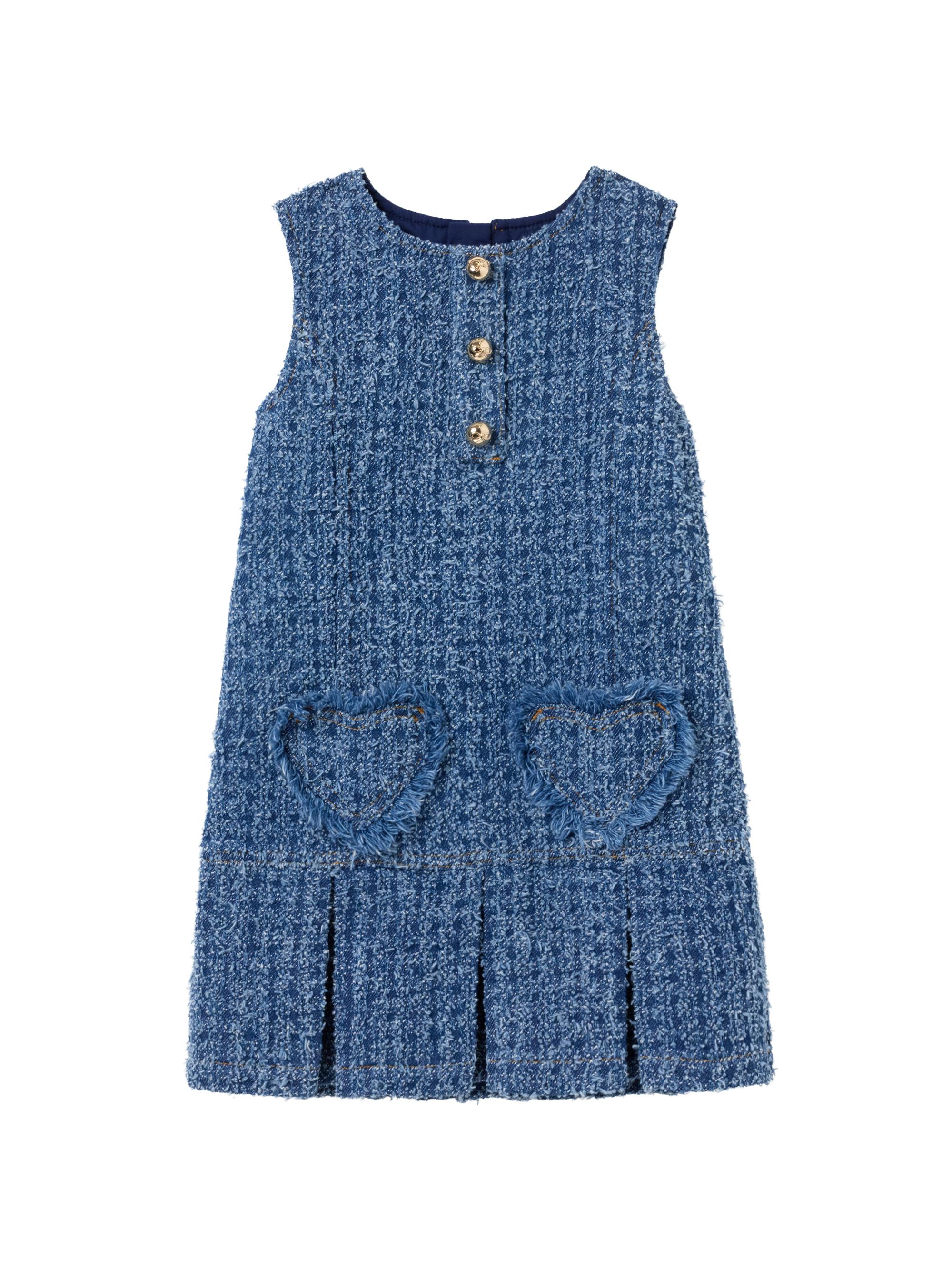 Self-Portrait Little Girl's & Girl's Textured Denim Heart Dress - Blue