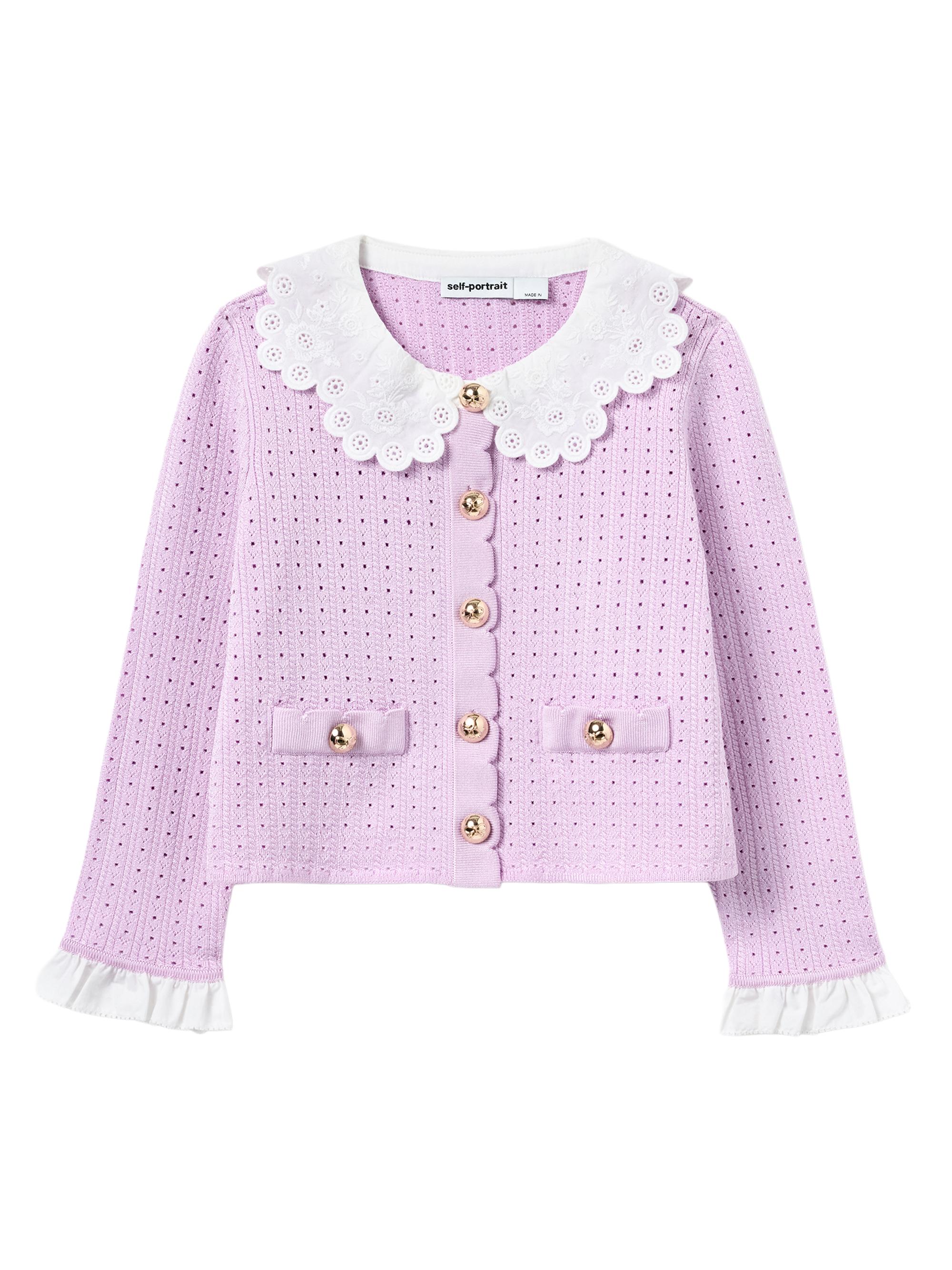 Self-Portrait Little Girl's & Girl'sPointelle-Knit Scalloped Cardigan - Pink
